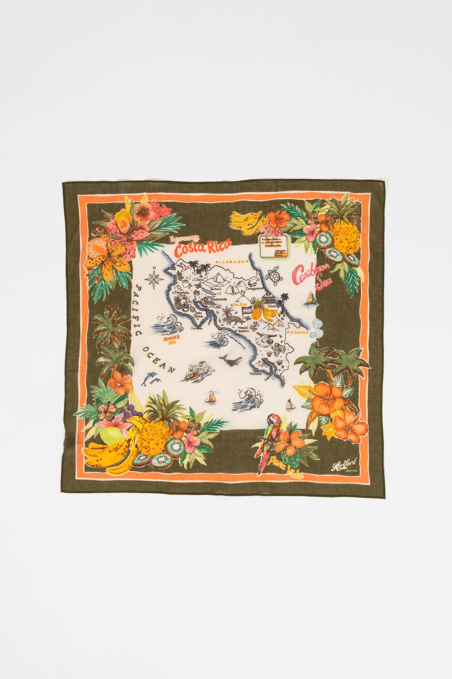 Gemustertes Tuch COSTA RICA in Olivgrün