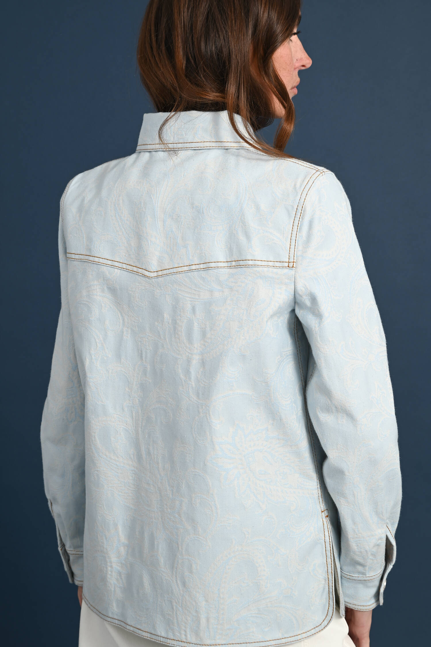 Denim Bluse mit Paisley-Muster in Hellblau
