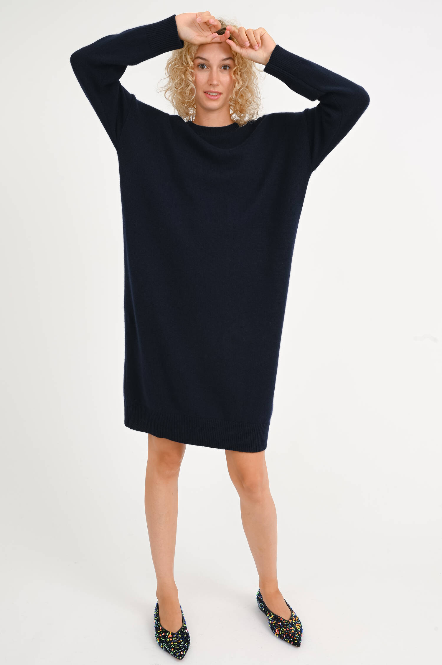 Cashmere-Strickkleid in Navy