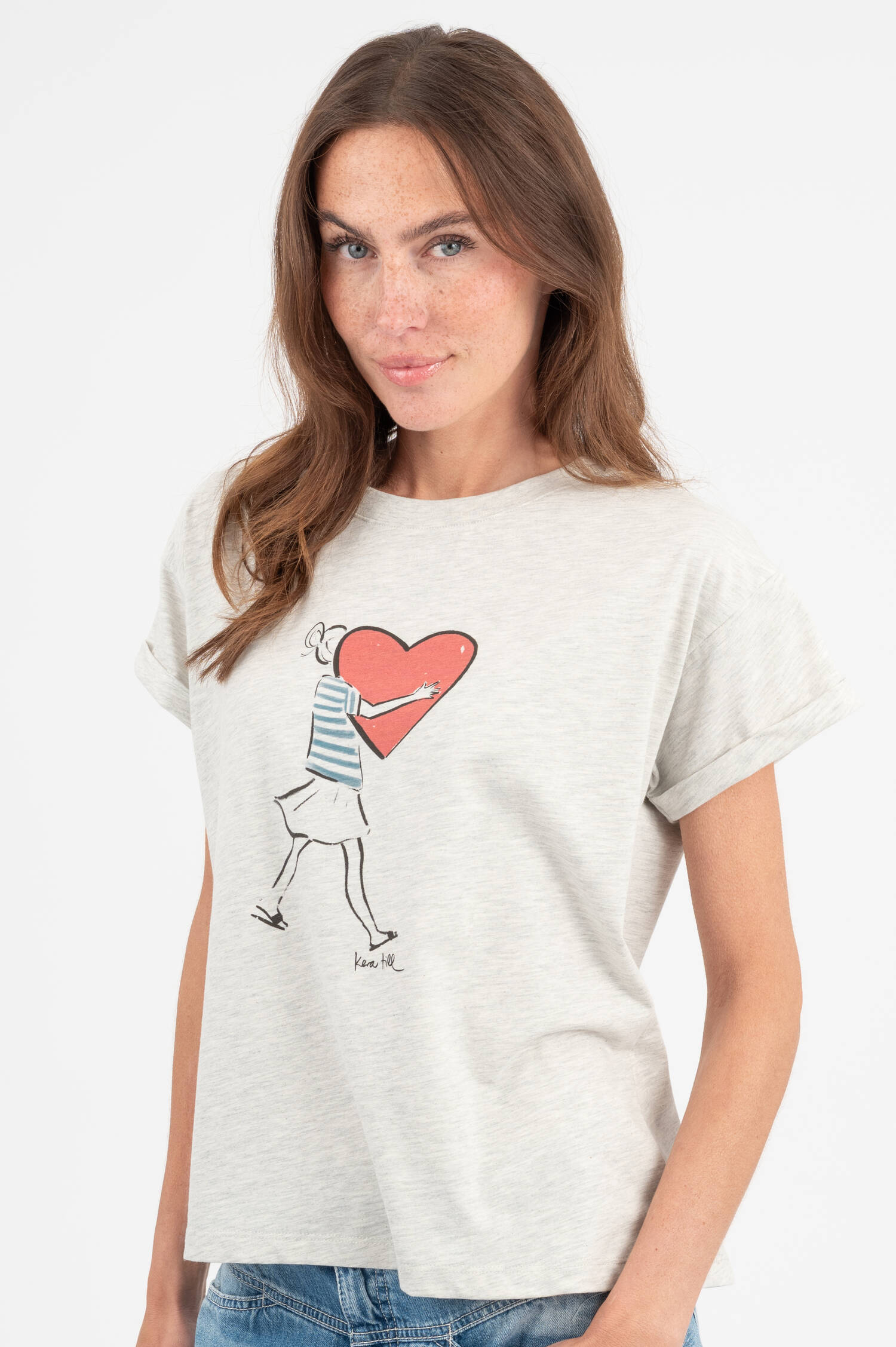 T-Shirt mit Big Heart Illustration in Grau meliert T-Shirt mit Big Heart Illustration in Grau meliert