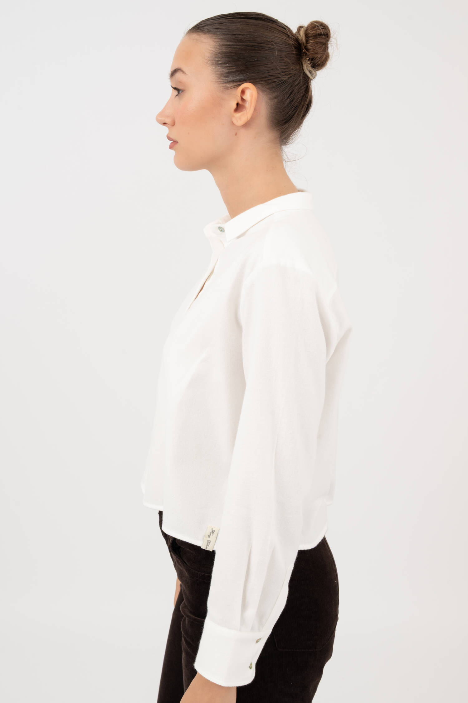 Cropped Flanell Bluse in Weiß Cropped Flanell Bluse in Weiß