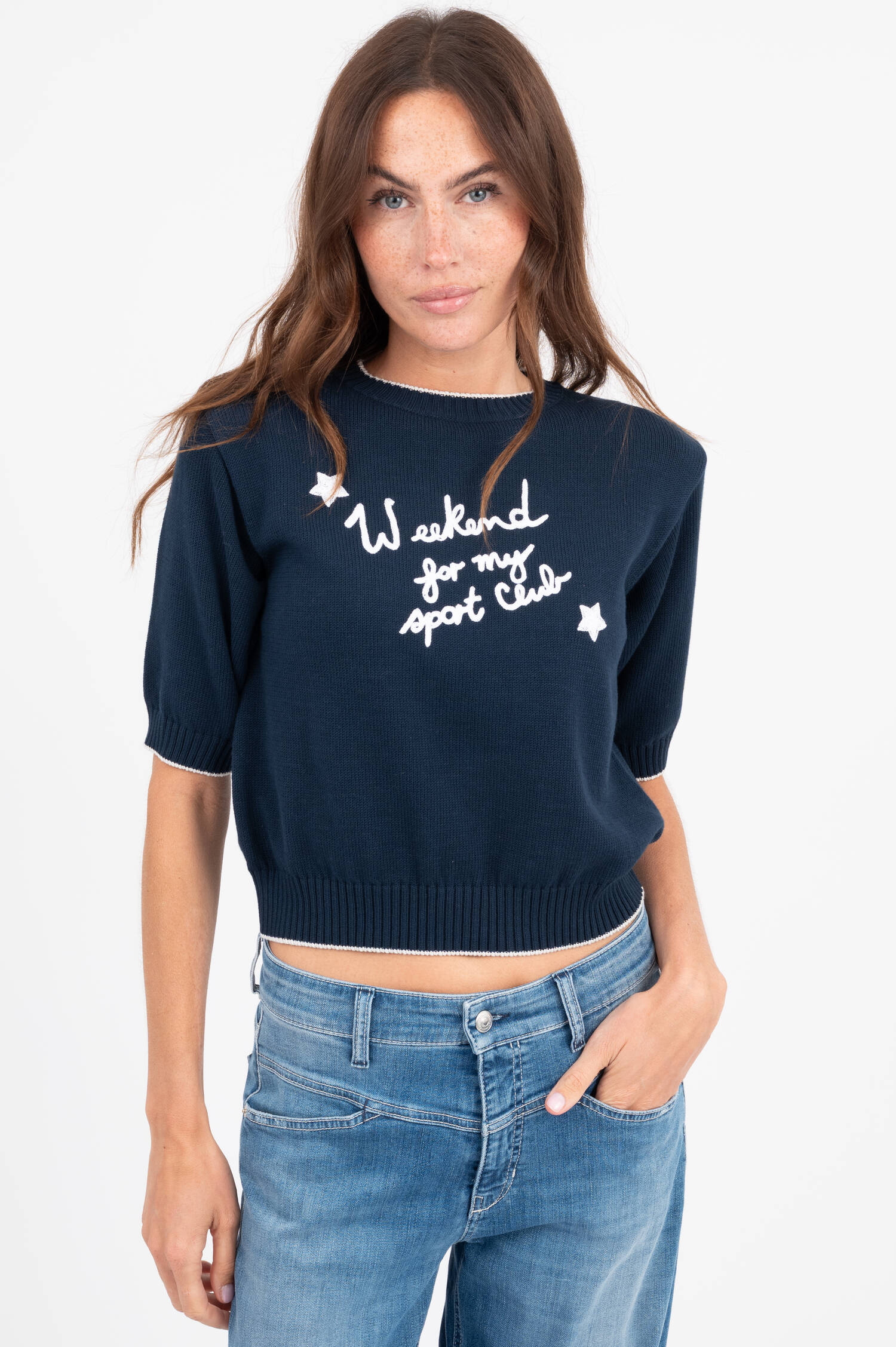 Kurzarm Strickpullover FIACRE in Navy Kurzarm Strickpullover FIACRE in Navy