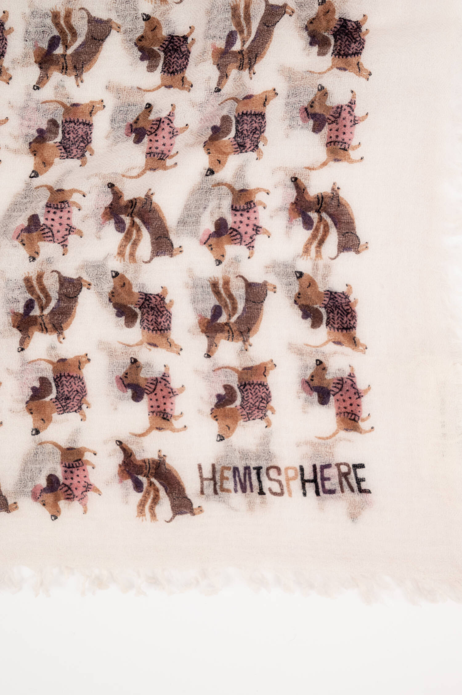 Woll-Schal mit Hunde-Print in Beige/Rosa Woll-Schal mit Hunde-Print in Beige/Rosa