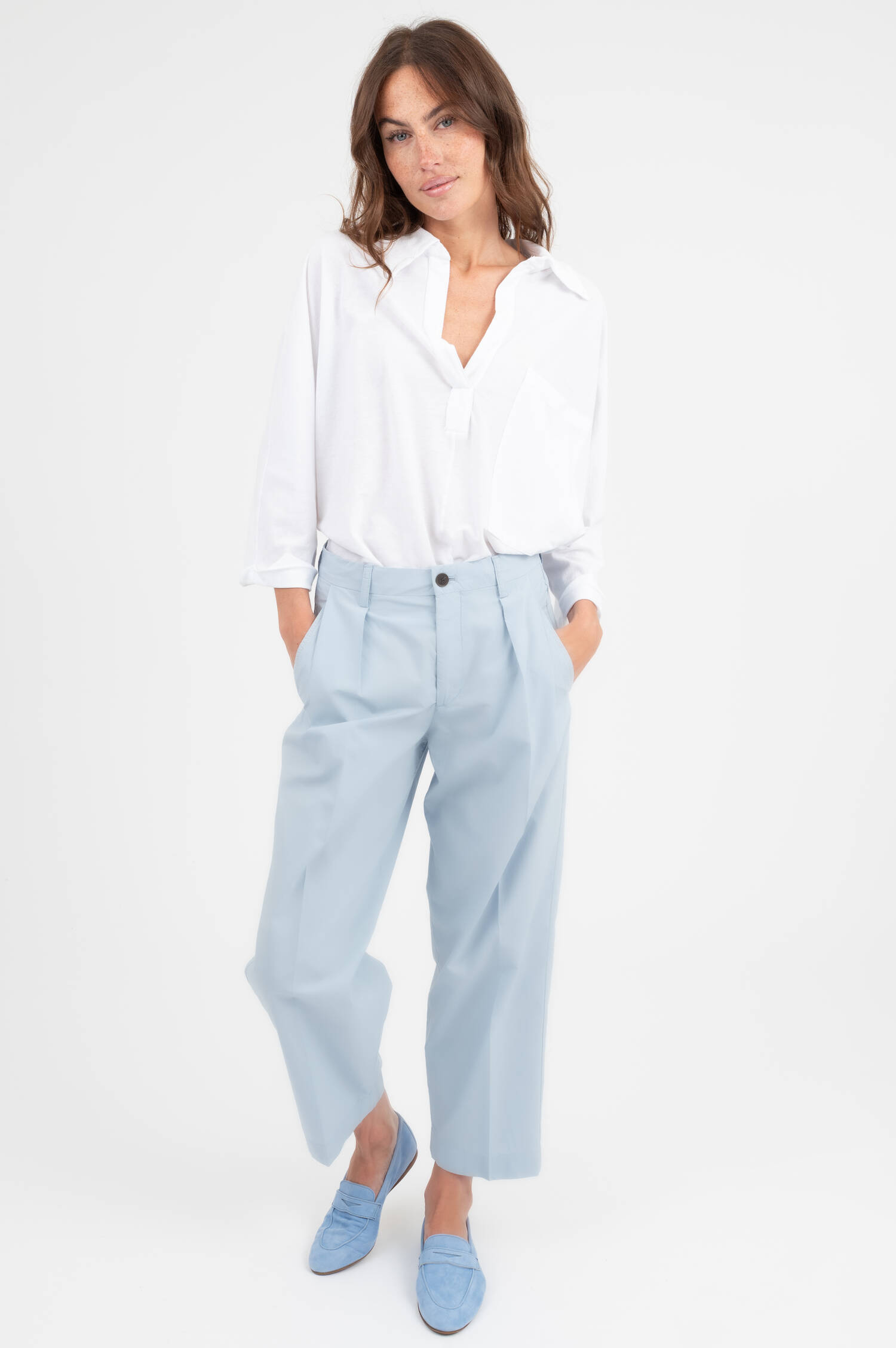Popelin Hose RUTHY in Hellblau