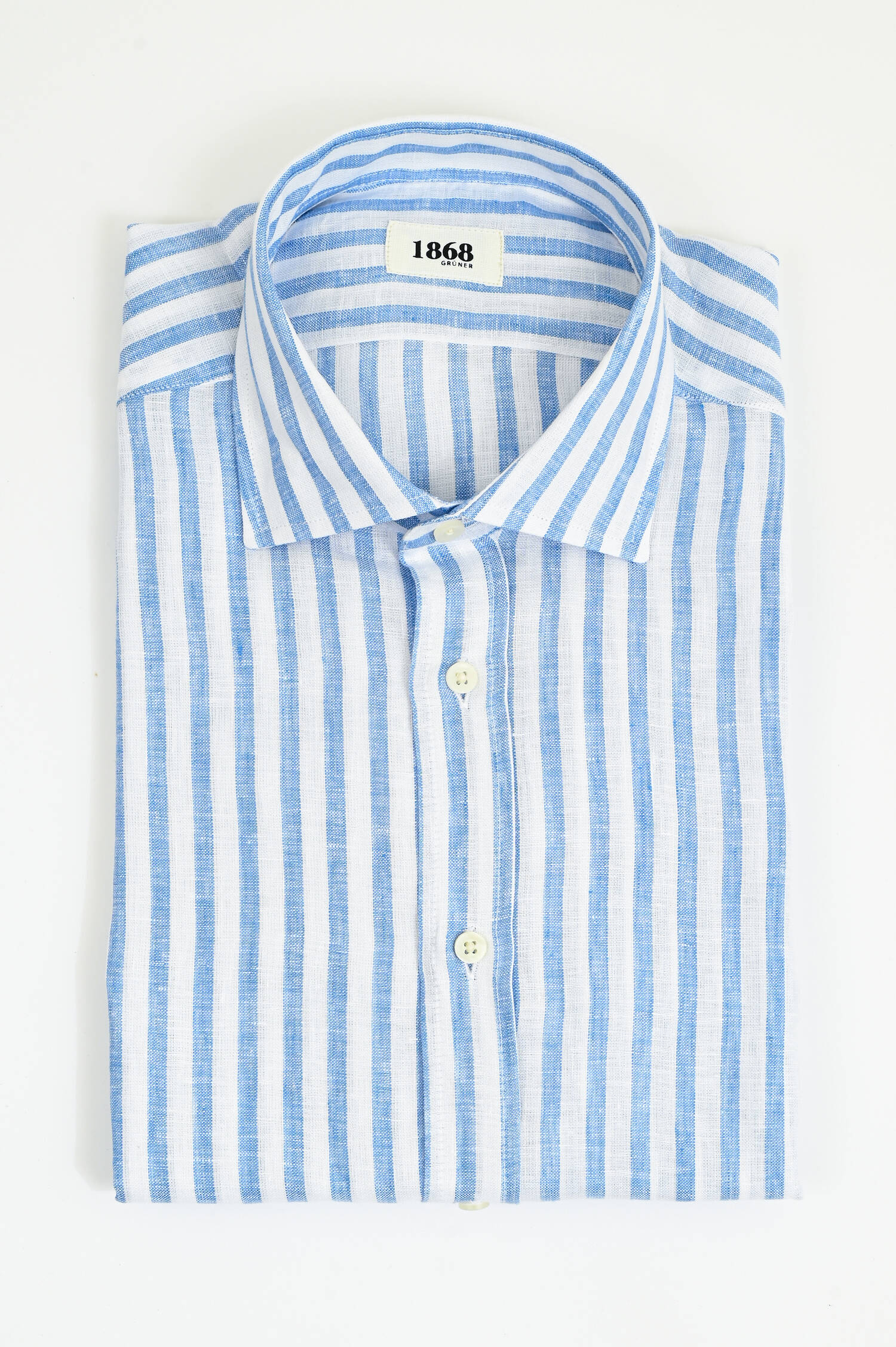 Leinenhemd mit breiten Streifen in Mittelblau/Weiß Leinenhemd mit breiten Streifen in Mittelblau/Weiß