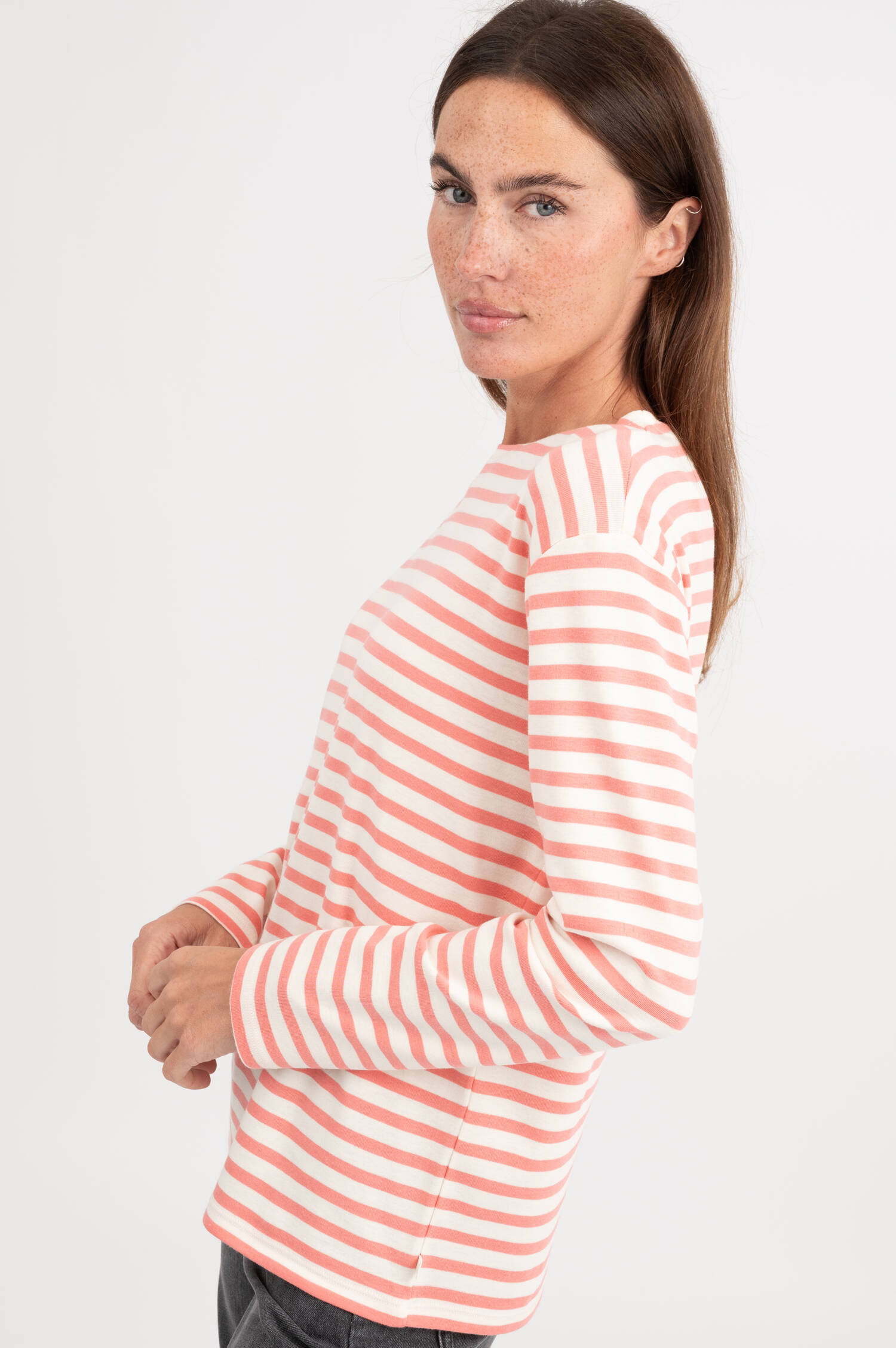 Langarm Shirt in Pink/Weiß gestreift