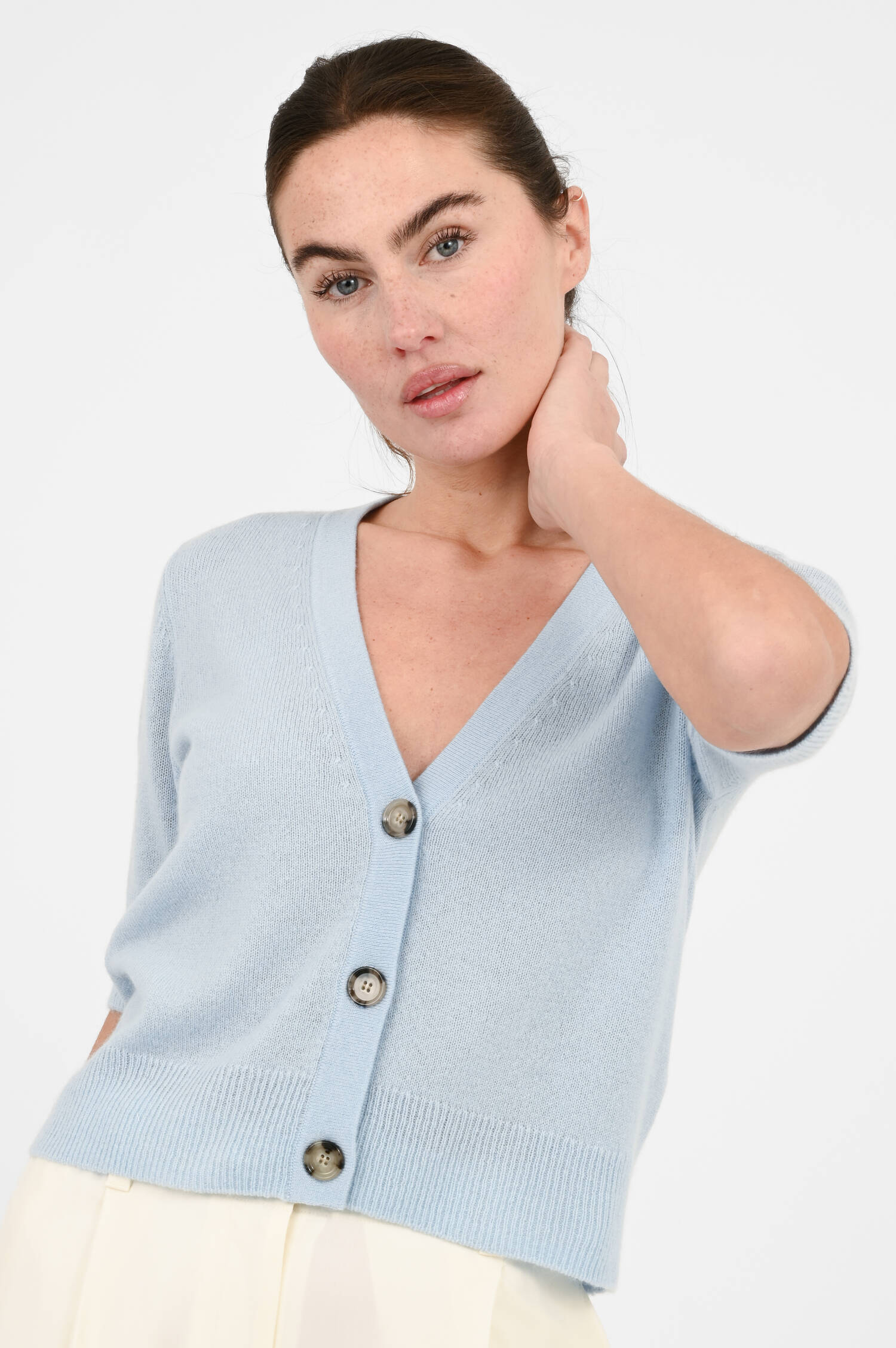 V-Ausschnitt Strickweste aus Cashmere in Blau