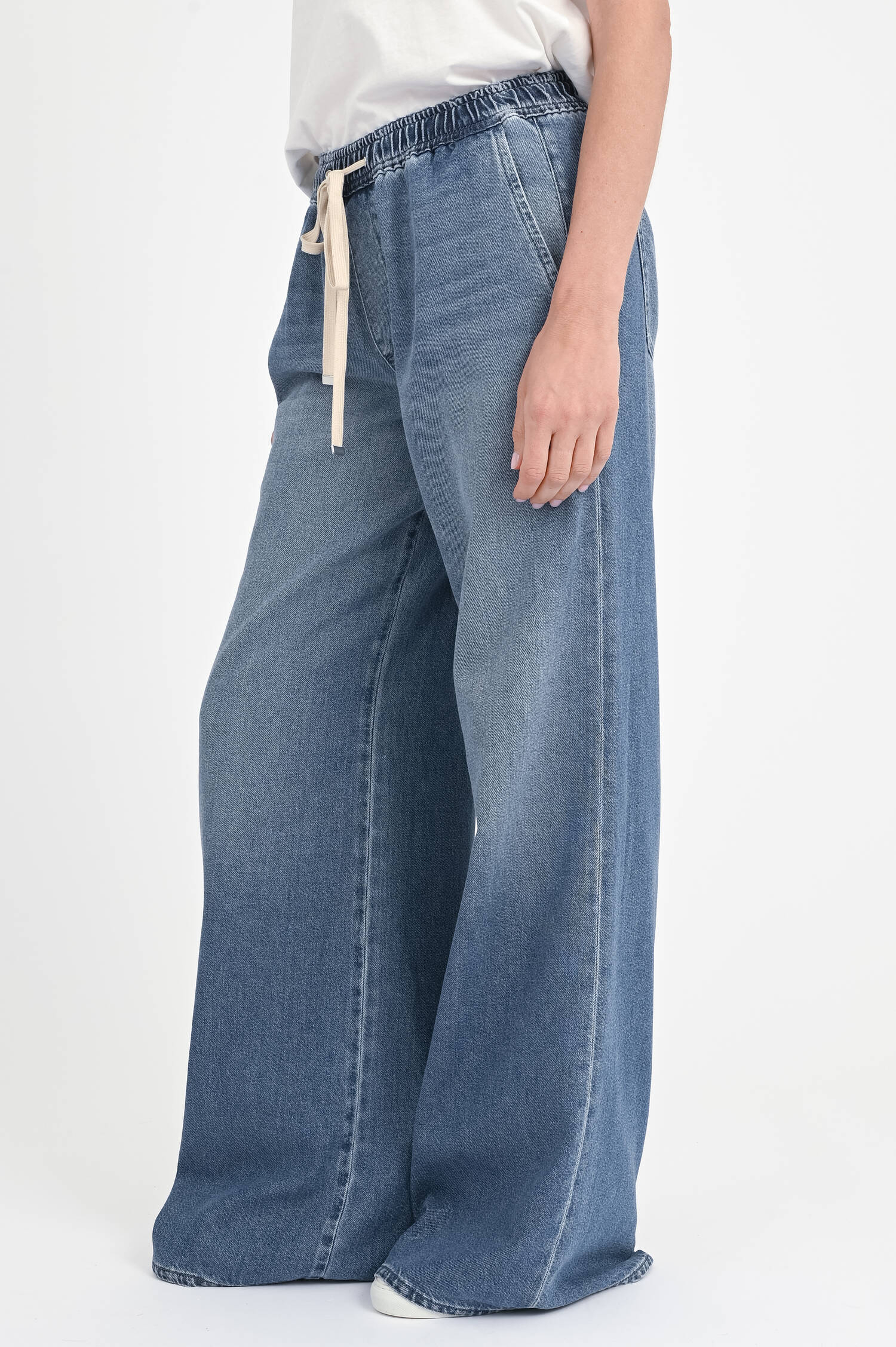 Wide-Leg Denim mit Kordelzug in Vintage Blue