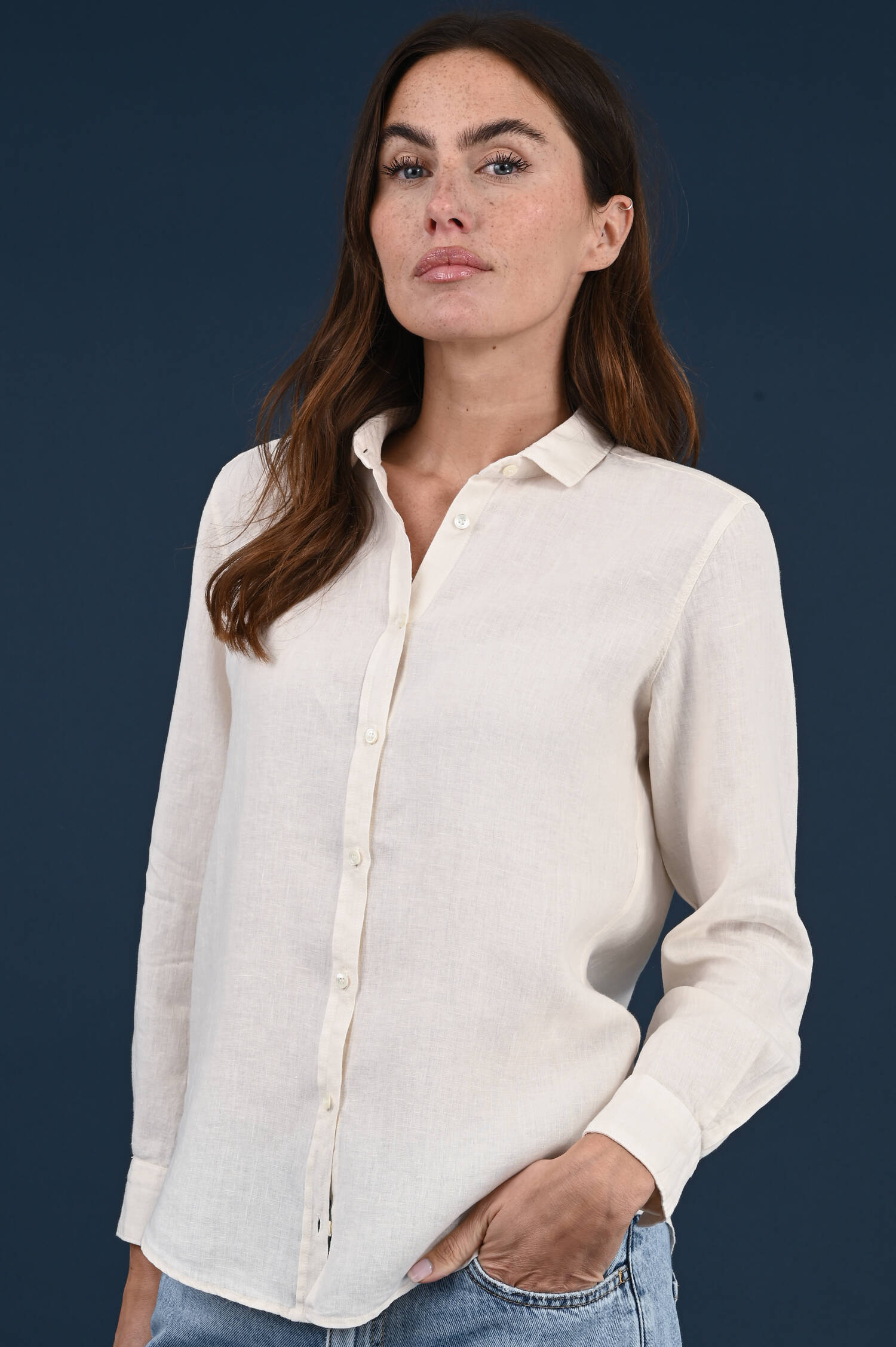 Leinenbluse in Shellbeige