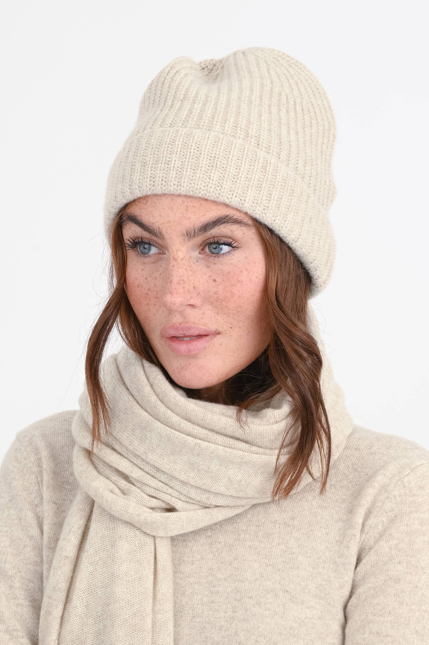 Mütze Raspberry Rippstrickmütze aus Cashmere in Hellbeige