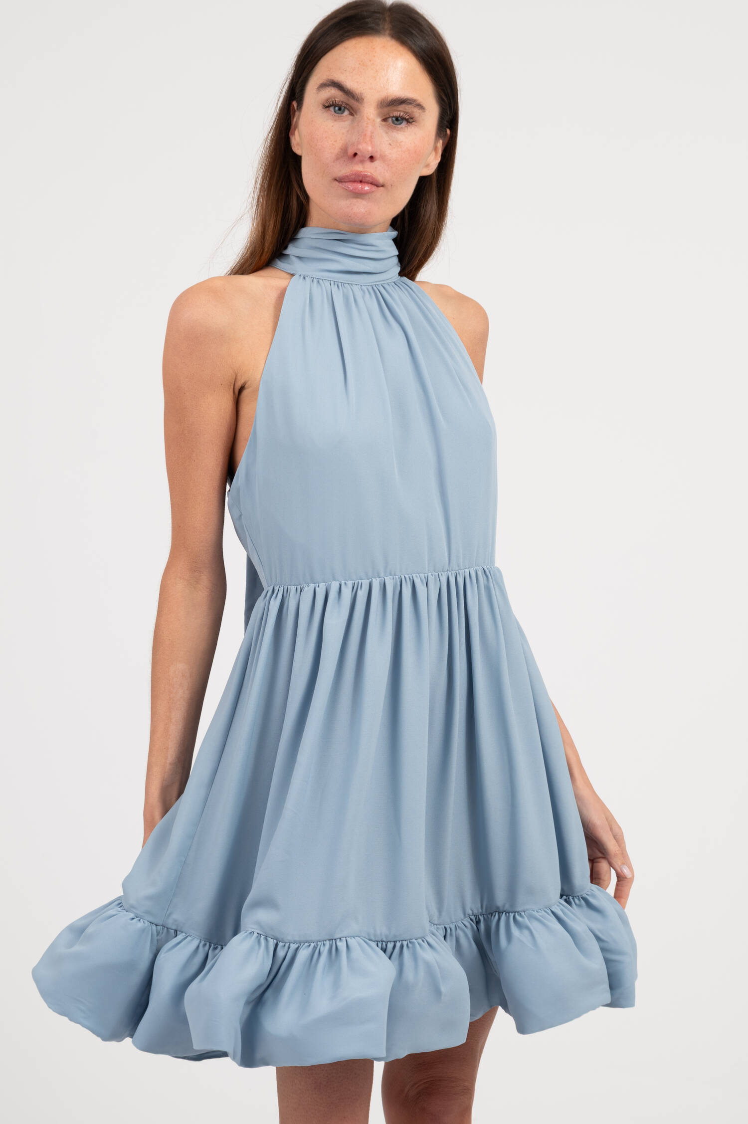 Volantkleid FERN in Skyblau