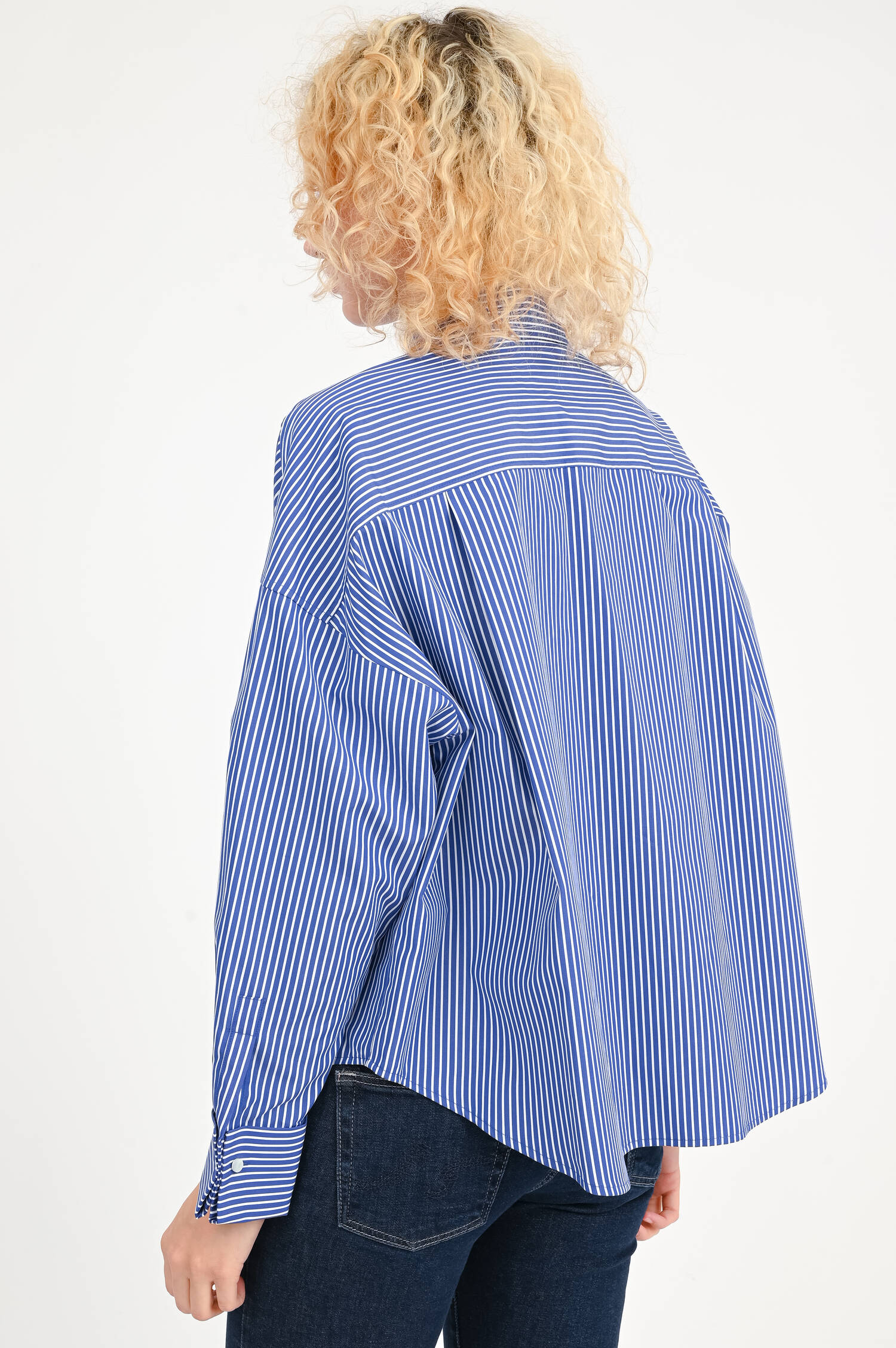 Cropped-Bluse in Weiß/Blau gestreift