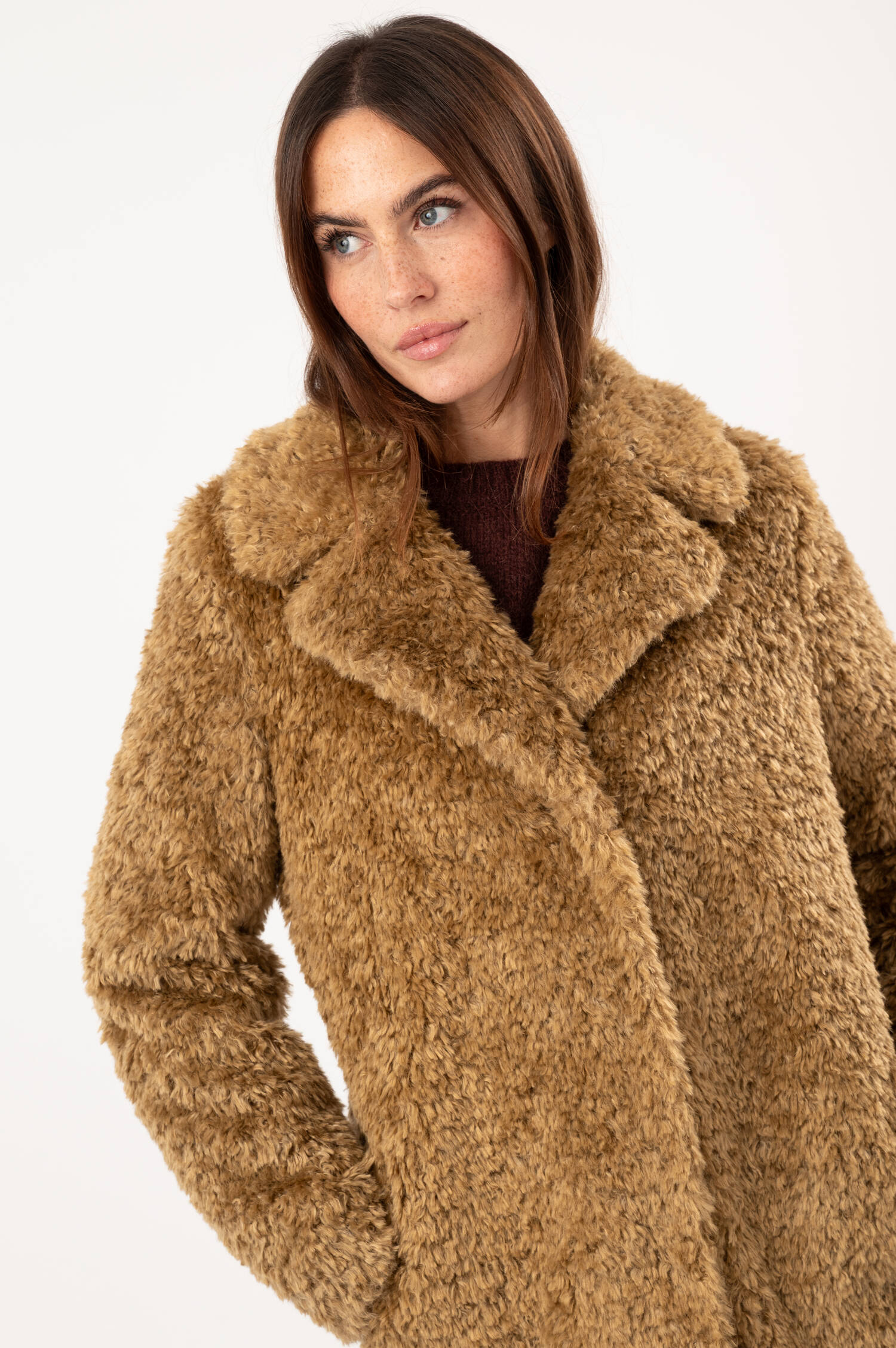 Faux-Fur-Mantel in Beige