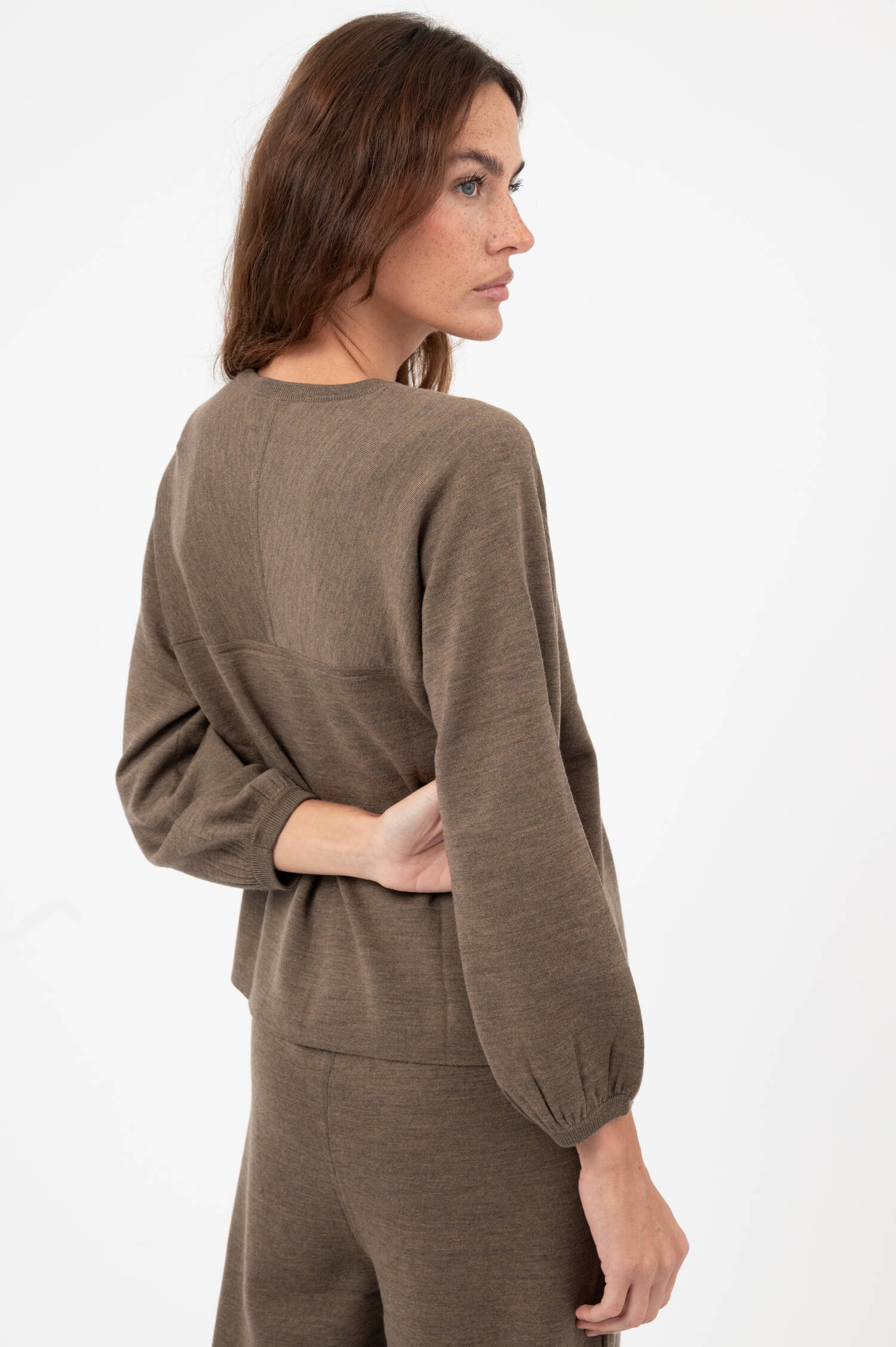 Woll-Mix-Pullover in Braun meliert