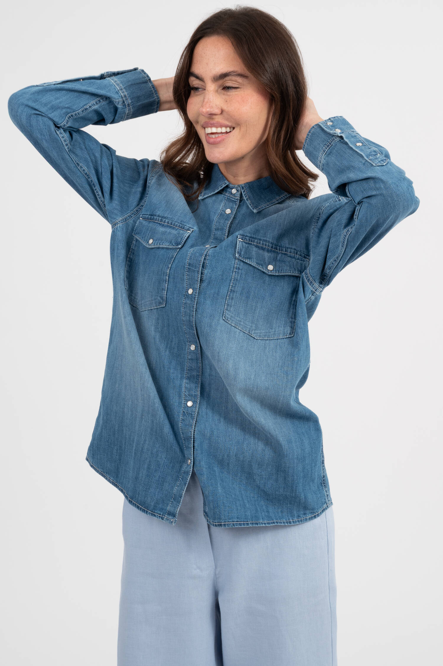 Jeansbluse in Mittelblau