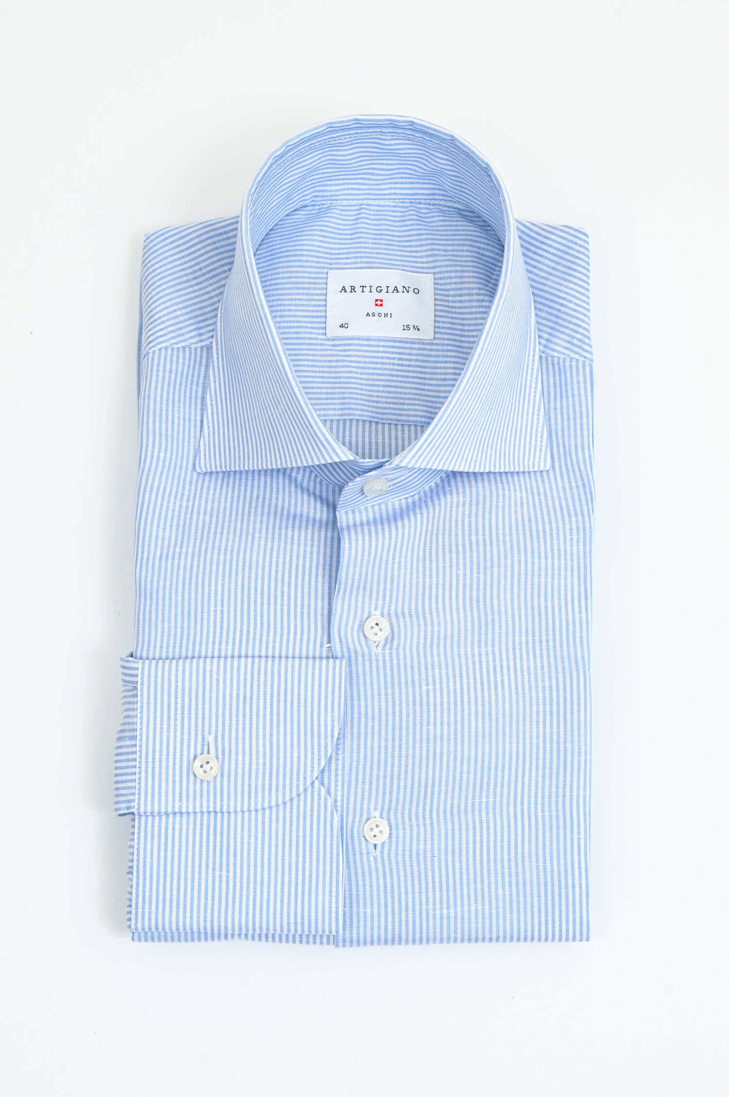 Gestreiftes Hemd aus Leinen-Mix in Hellblau/Weiß