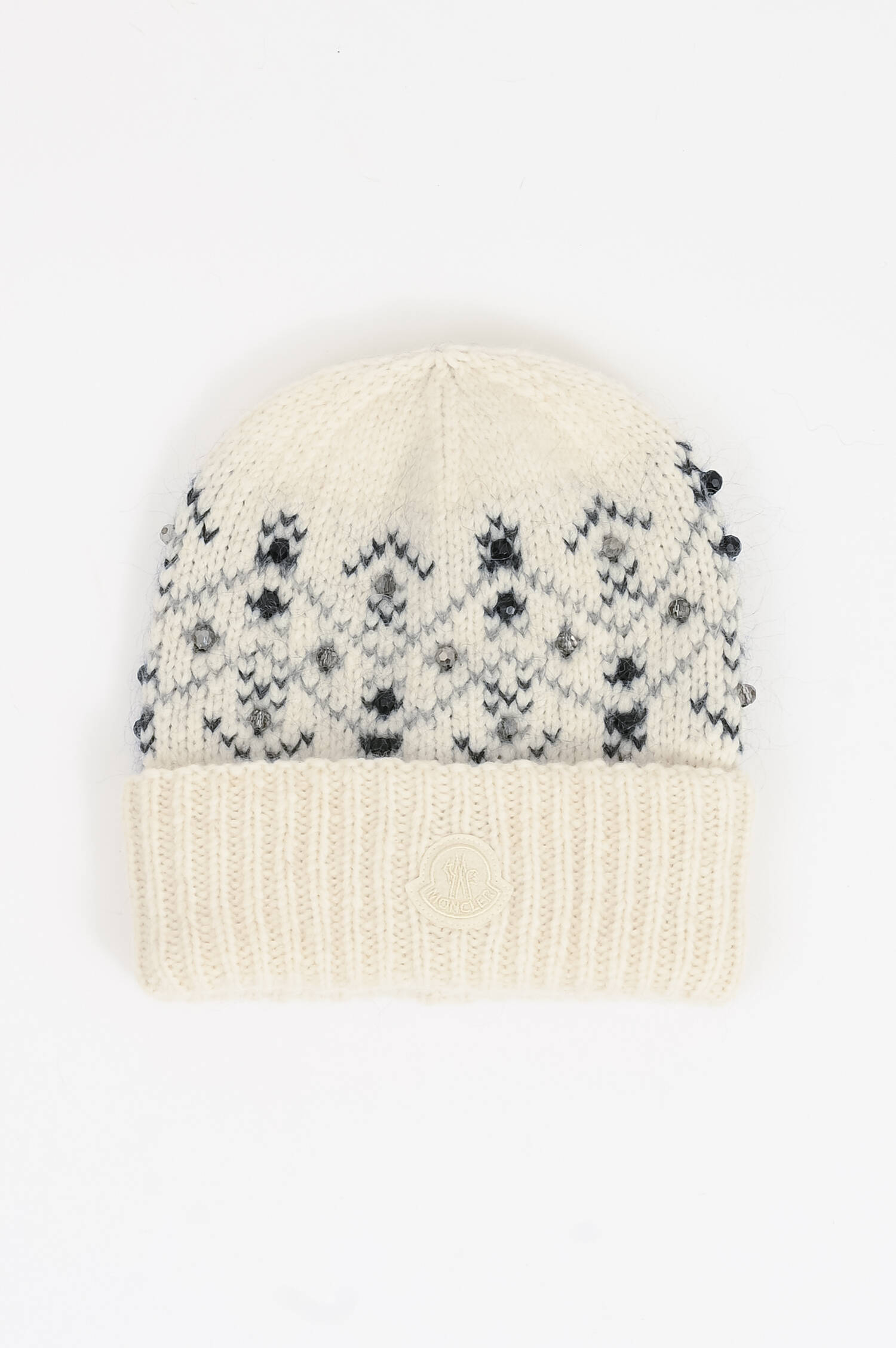 Mütze aus Alpaka-Mix mit Strasssteinen in Creme
