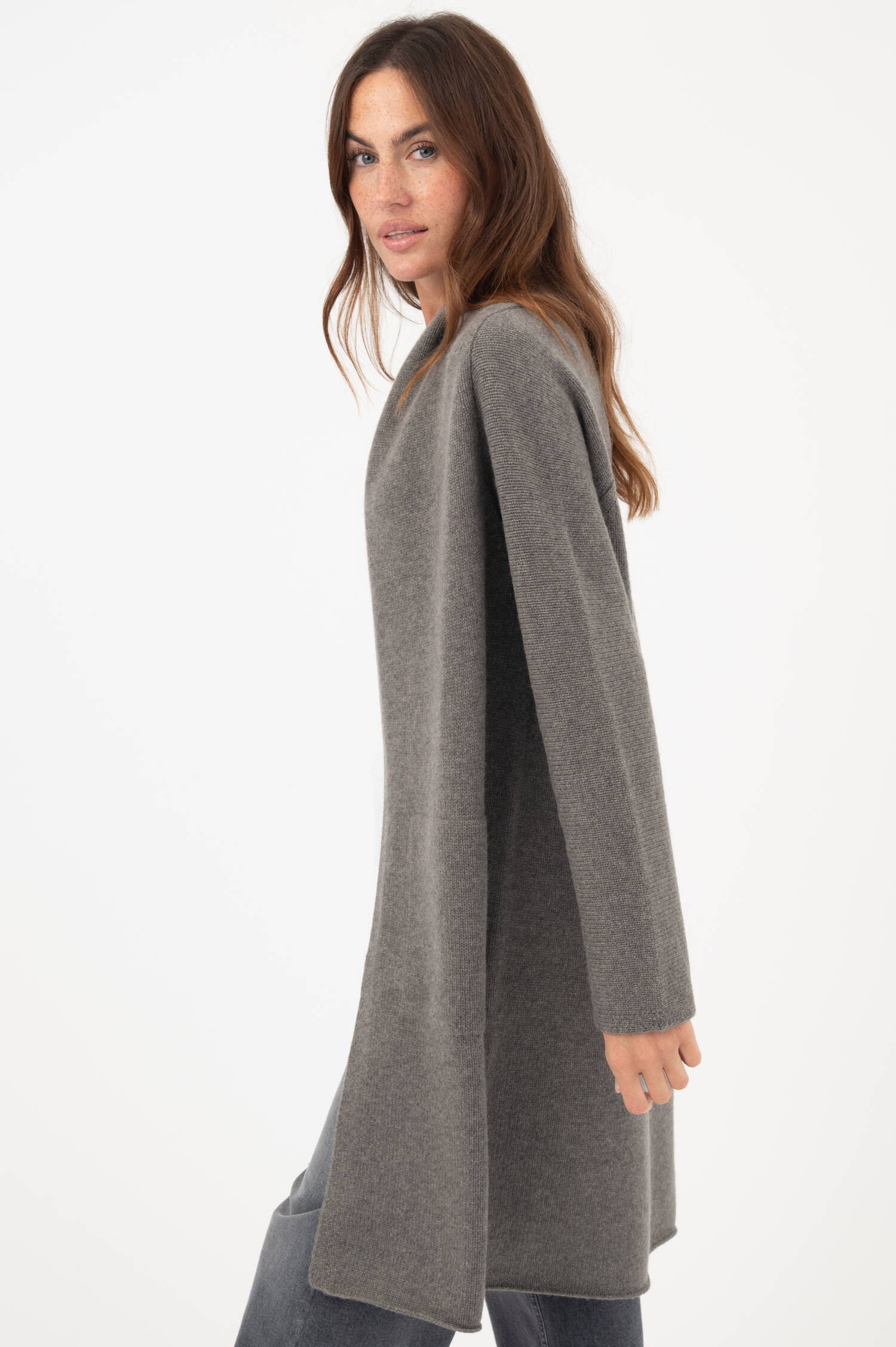 Strick-Cardigan mit Schalkragen in Grau