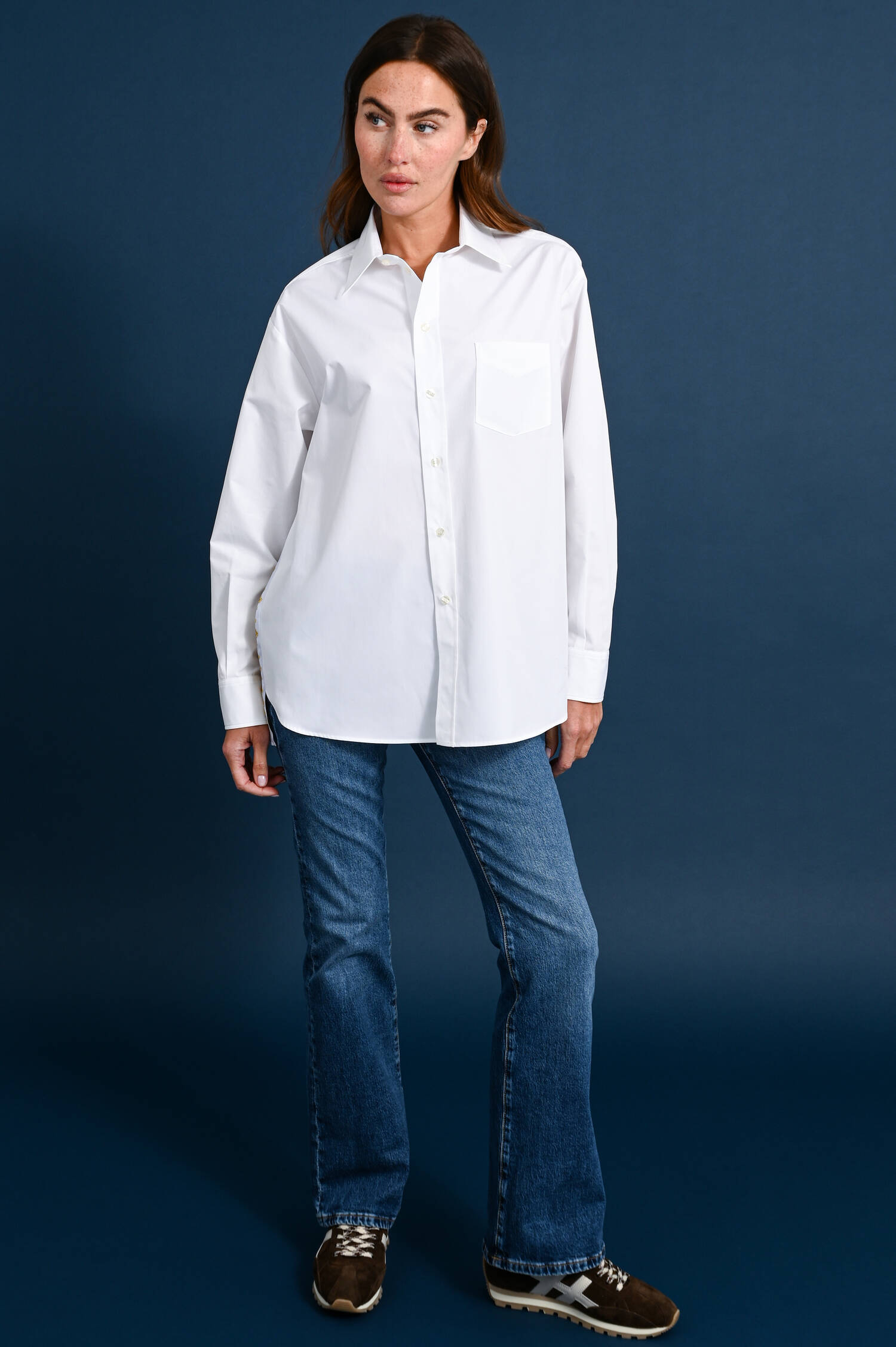 Bluse mit Seiden-Naturmotiv in Weiß