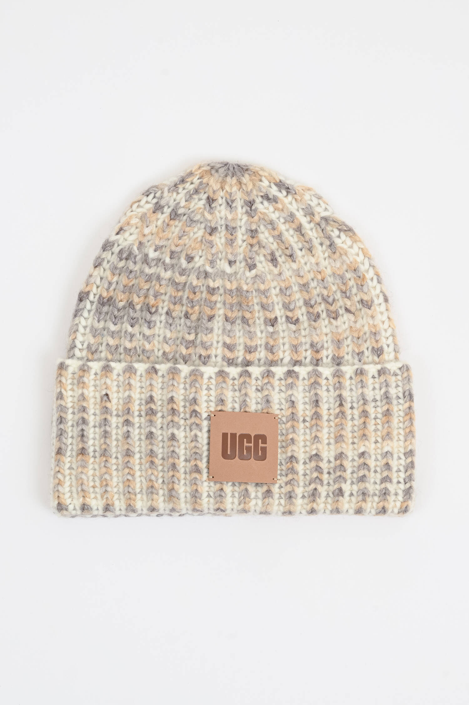 Mütze in Fisherman's Rib in Beige/Grau/Weiß