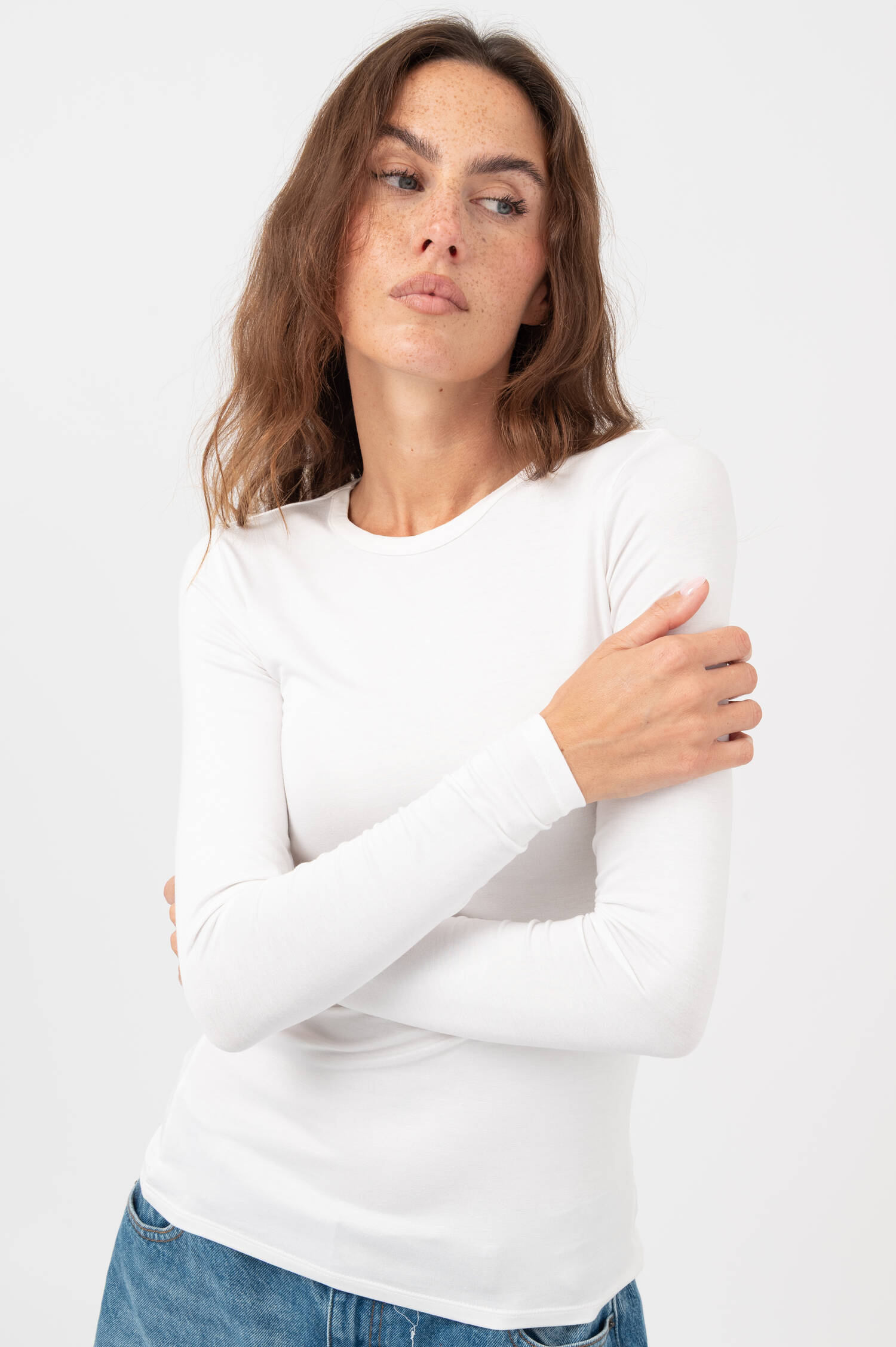 Basic Langarmshirt in Off-White