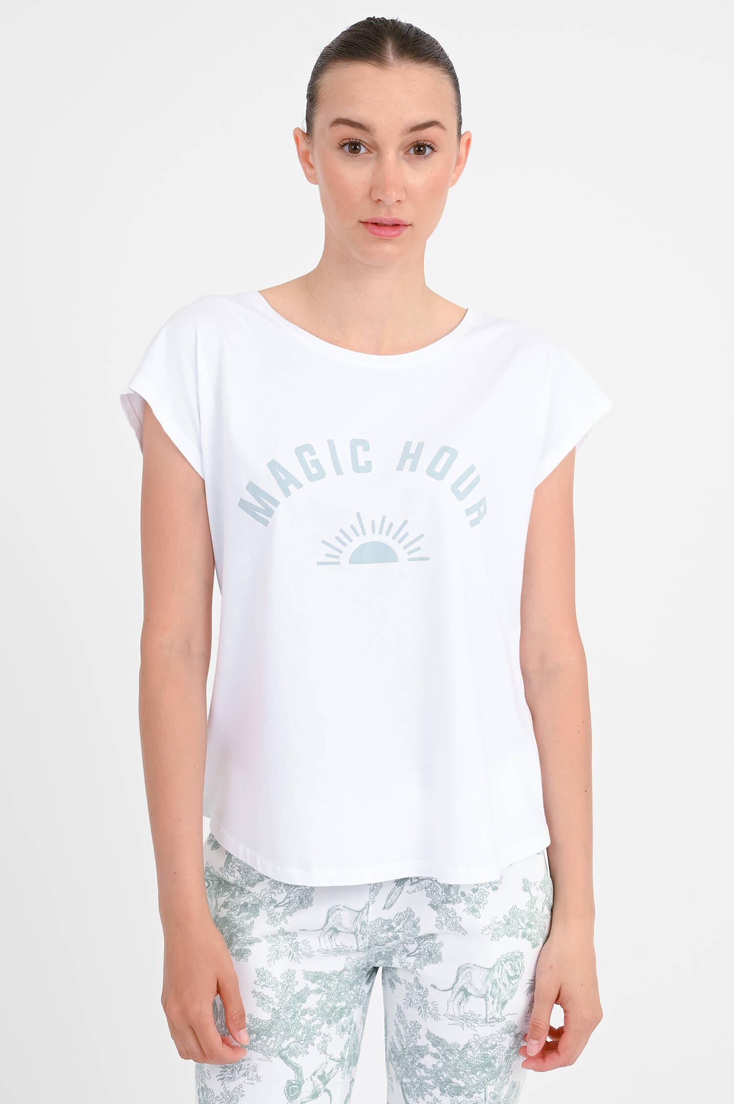 T-Shirt SARA mit Magic Hour-Print in Weiß/Mint