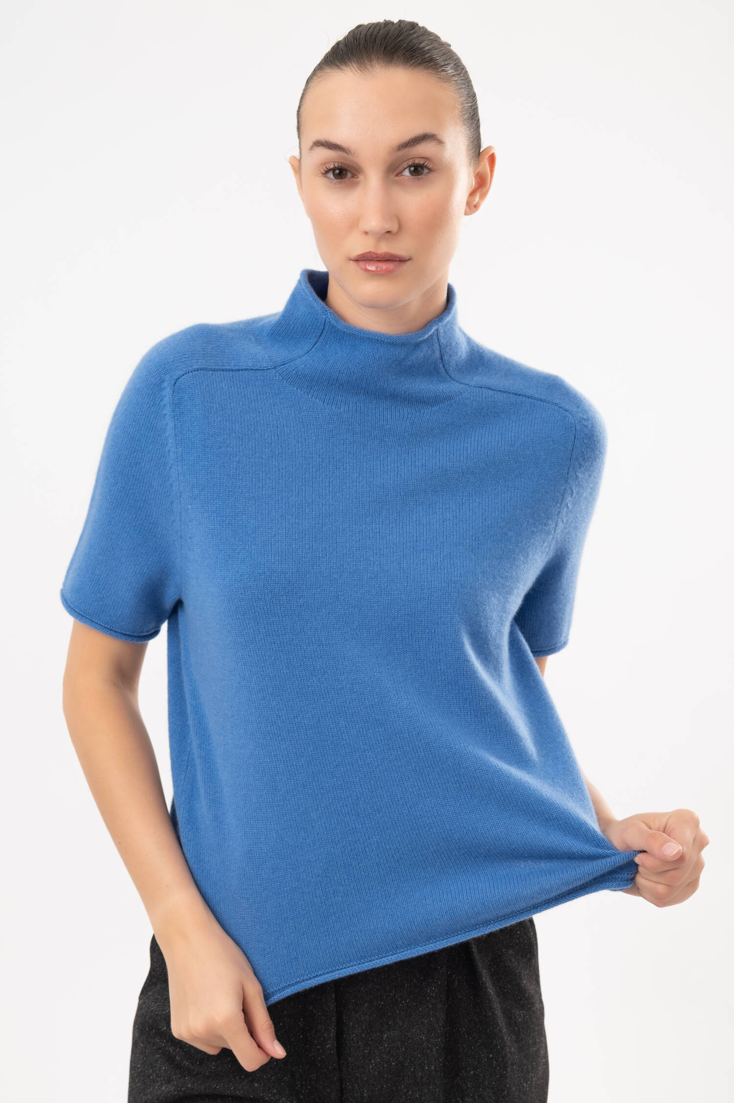Cashmere-Kurzarm-Pullover in Blau Cashmere-Kurzarm-Pullover in Blau