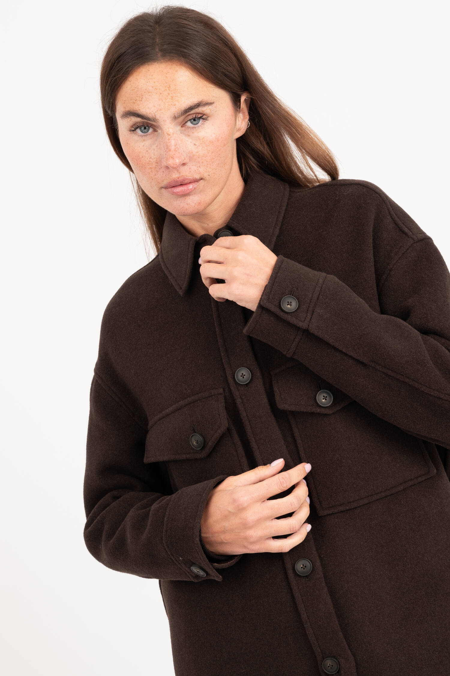 Hemdjacke aus Woll-Mix in Dunkelbraun Hemdjacke aus Woll-Mix in Dunkelbraun