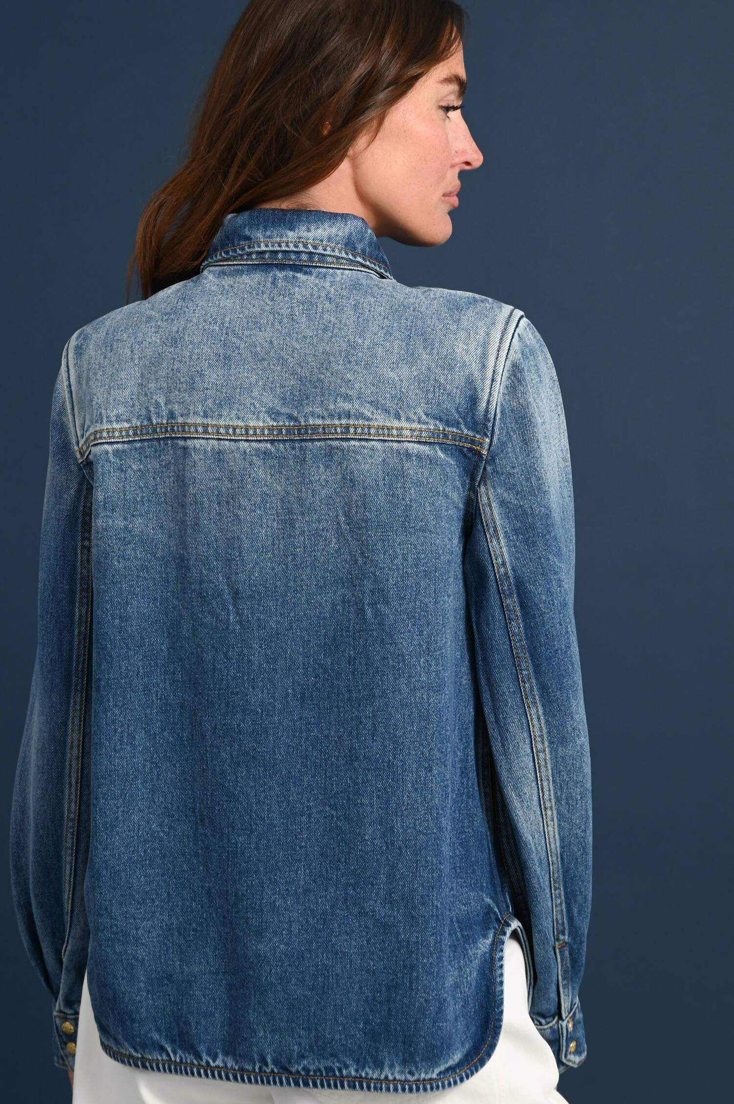 Denim Bluse mit Brusttaschen in Used Blue