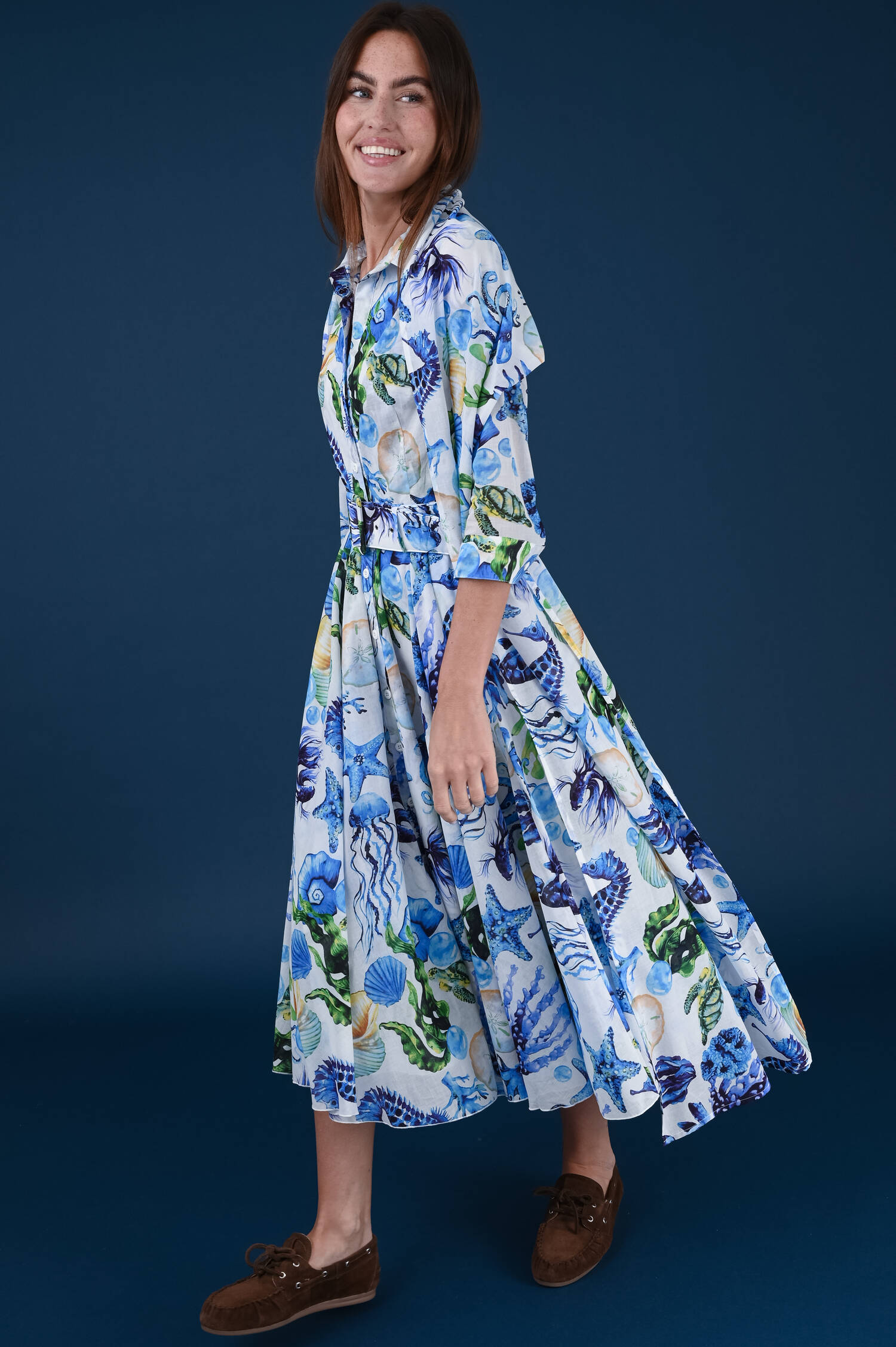 Kleid ASTER in Blau/Weiß gemuster