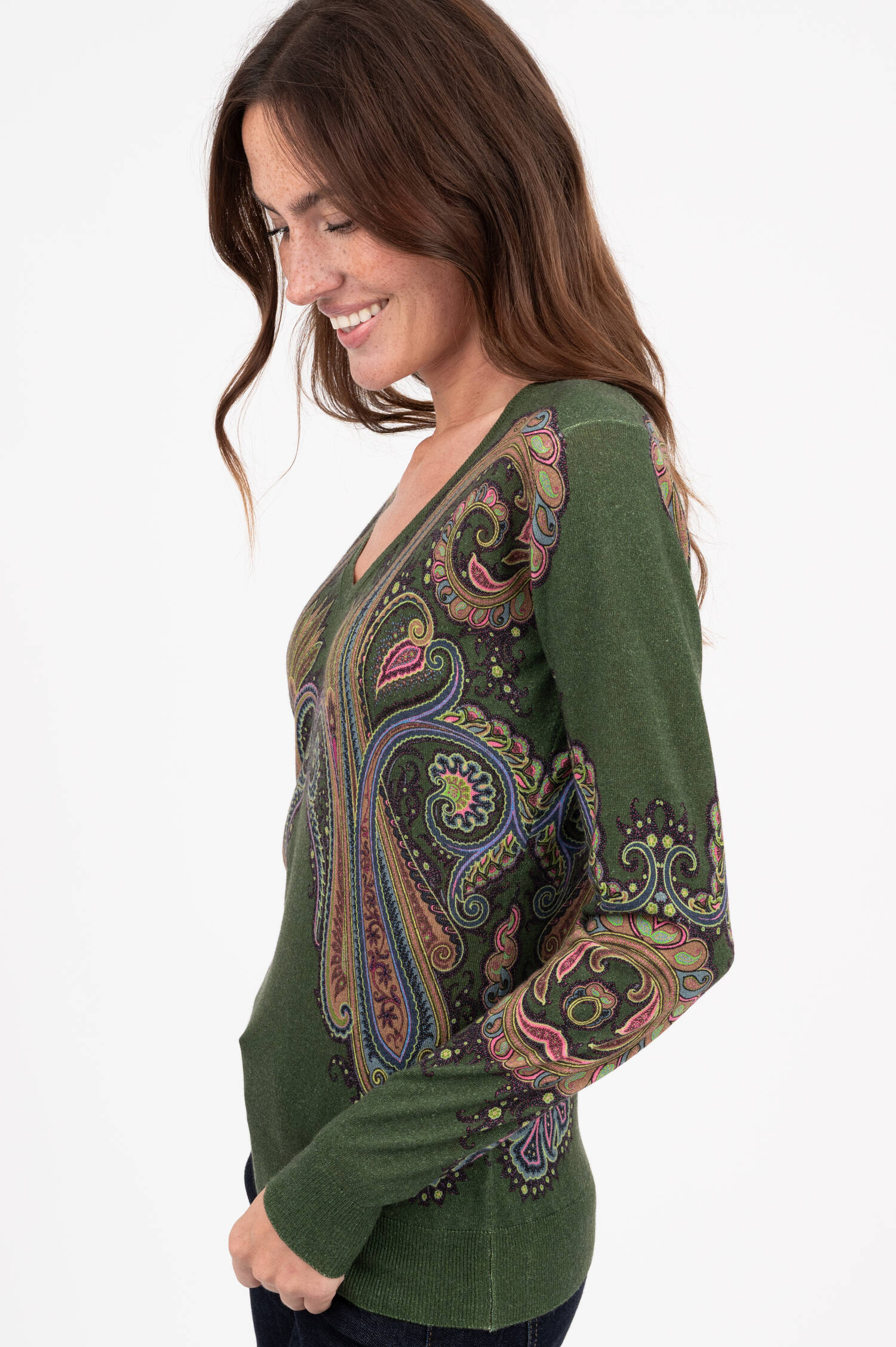 Pullover aus mit Paisley Print in Dunkelgrün