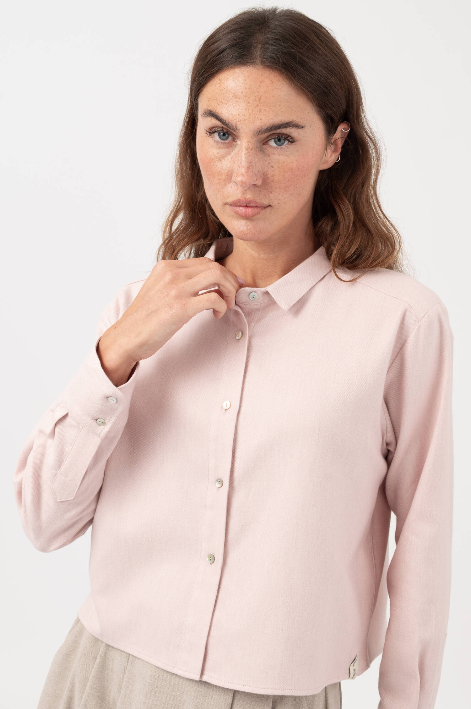 Cropped Bluse aus Baumwollflanell in Rosa Cropped Bluse aus Baumwollflanell in Rosa