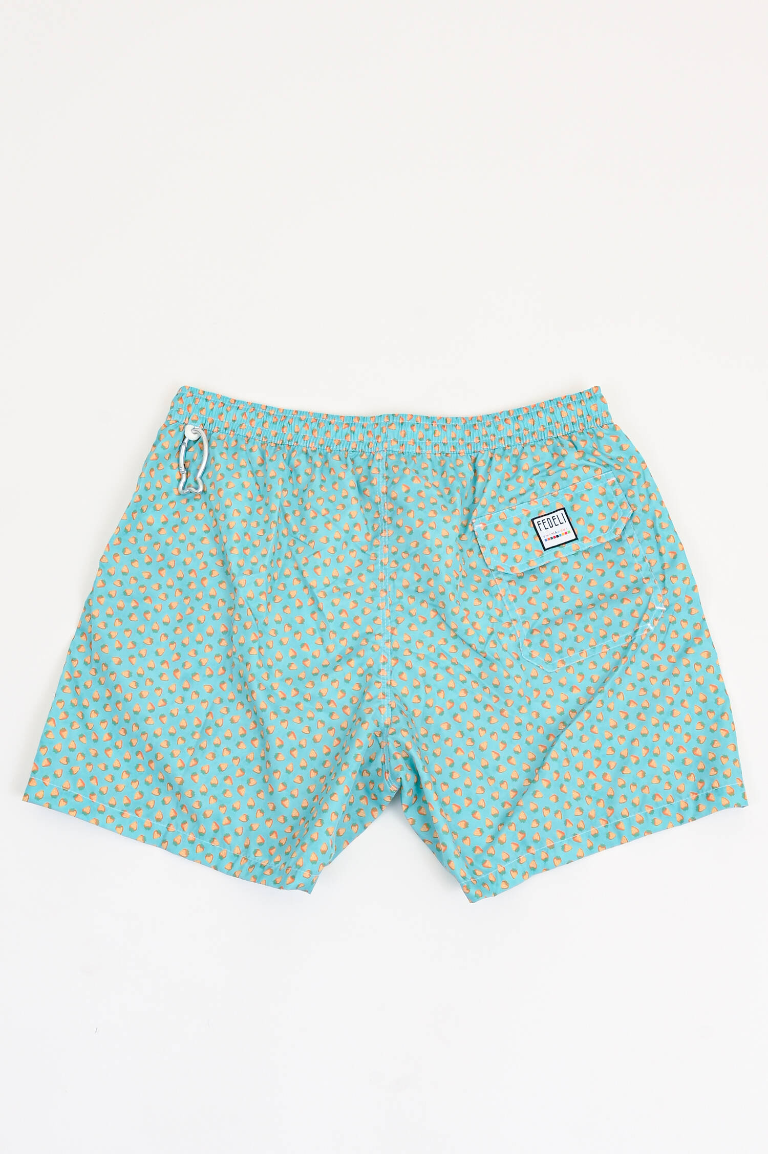 Badehose mit Micro-Erdbeer-Print in Türkis/Gelb