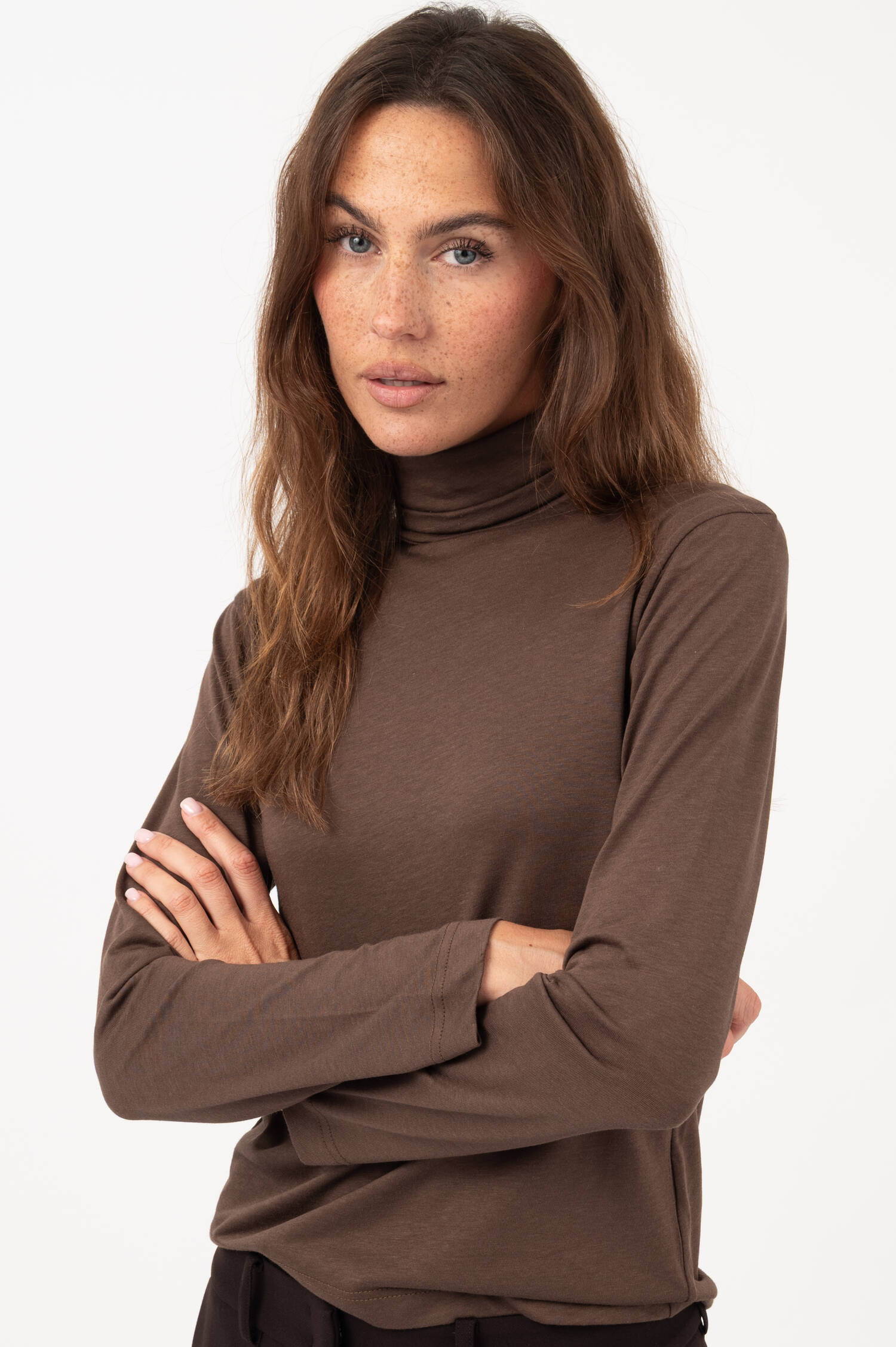 Rollkragen Langarmshirt in Braun