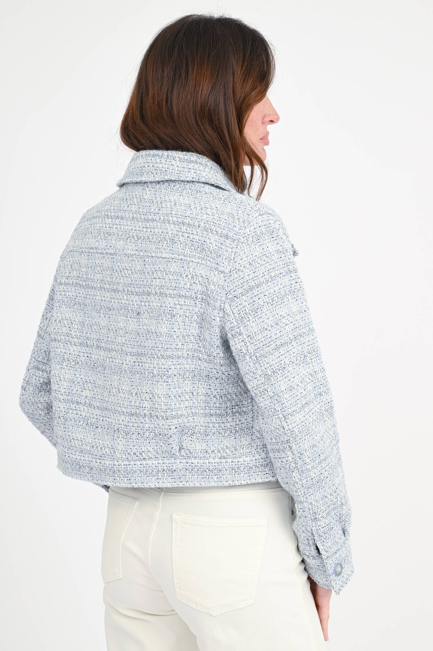 Boucle-Jacke in Hellblau/Weiß