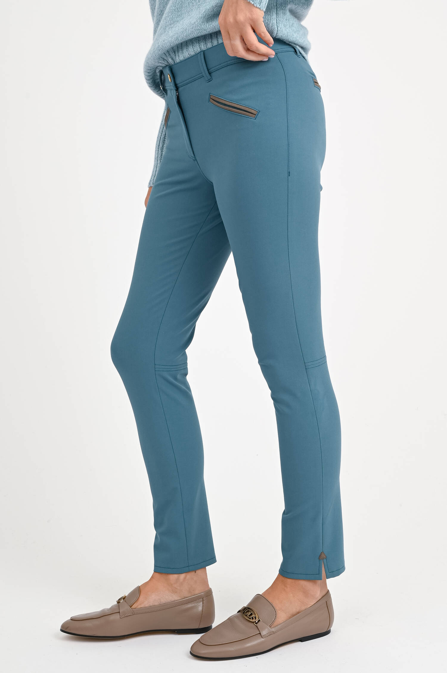 Chino ROYAL mit Lederdetails in Petrol