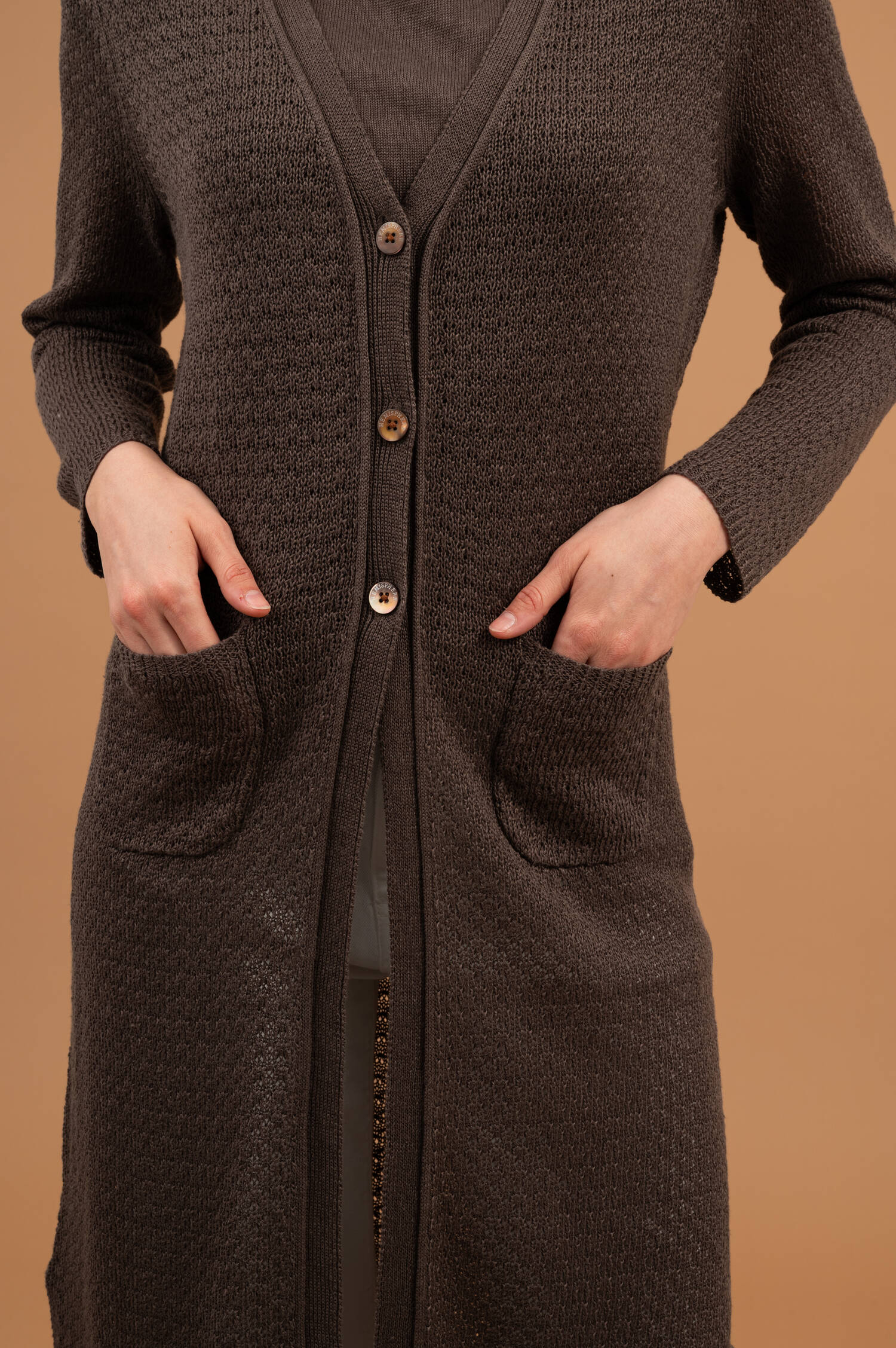 Feinstrick Leinentop in Braun