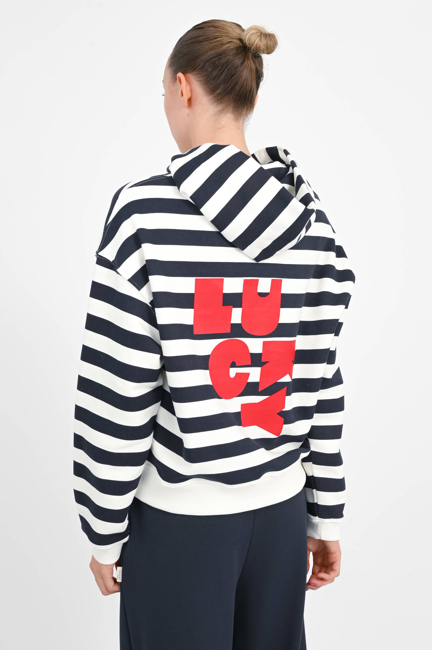 Gestreifter Hoodie LUCKY in Navy/Weiß
