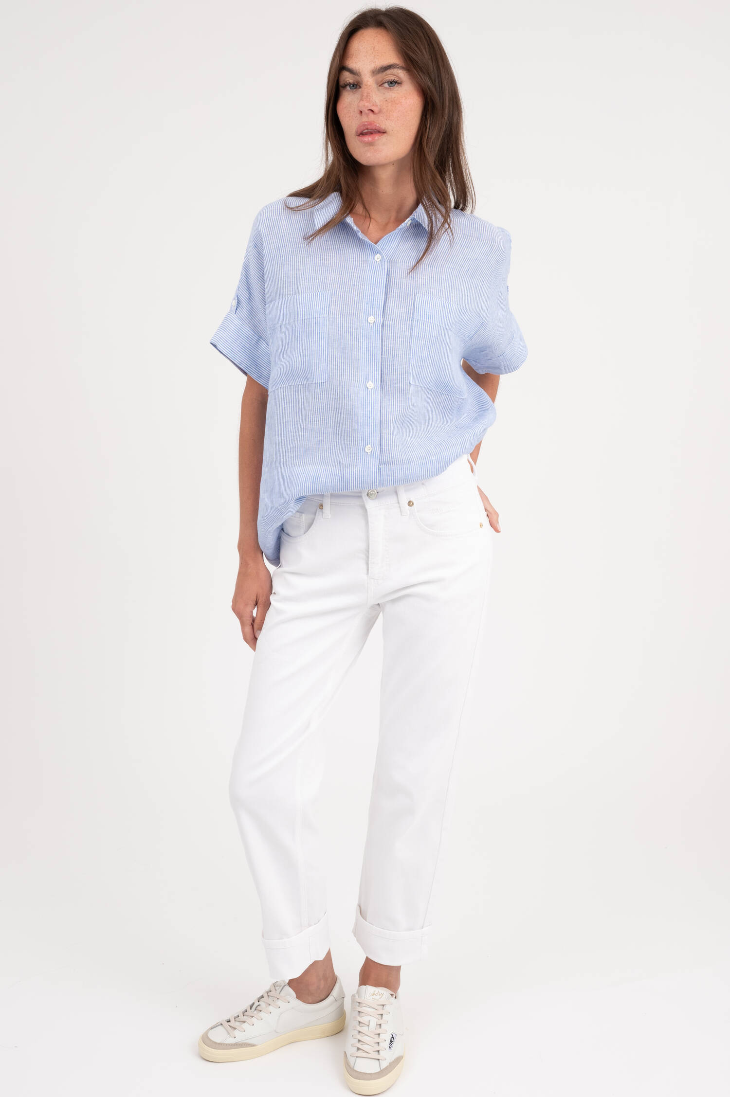 Oversize Leinenbluse in Blau/Weiß gestreift