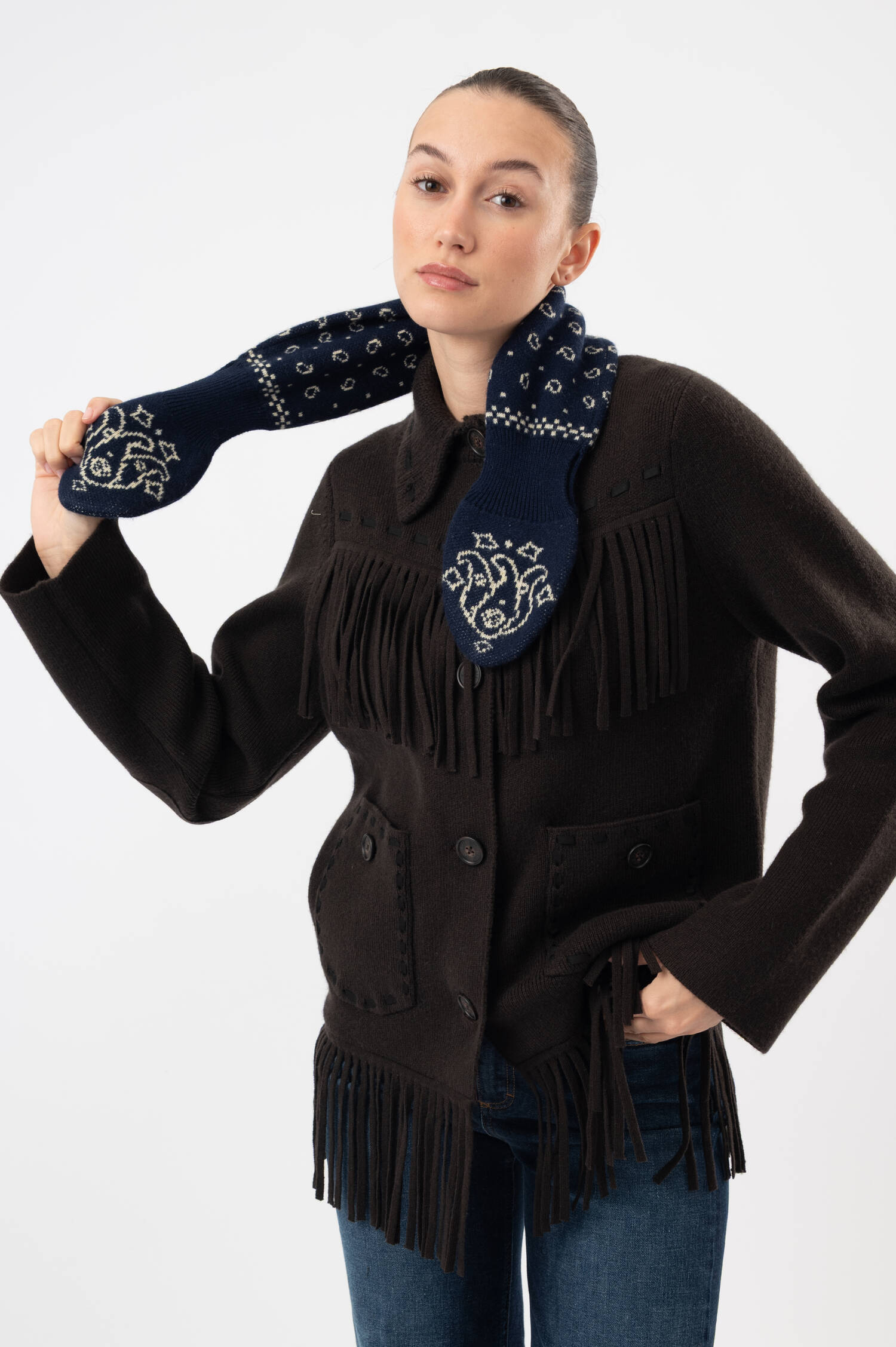 Bandana Woll/Cashmere Schal in Blau/Beige 