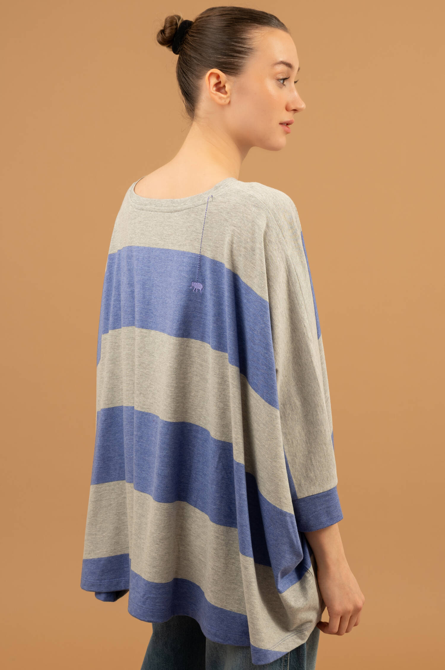 Batwingshirt BIRNEY in Irisblau/Grau