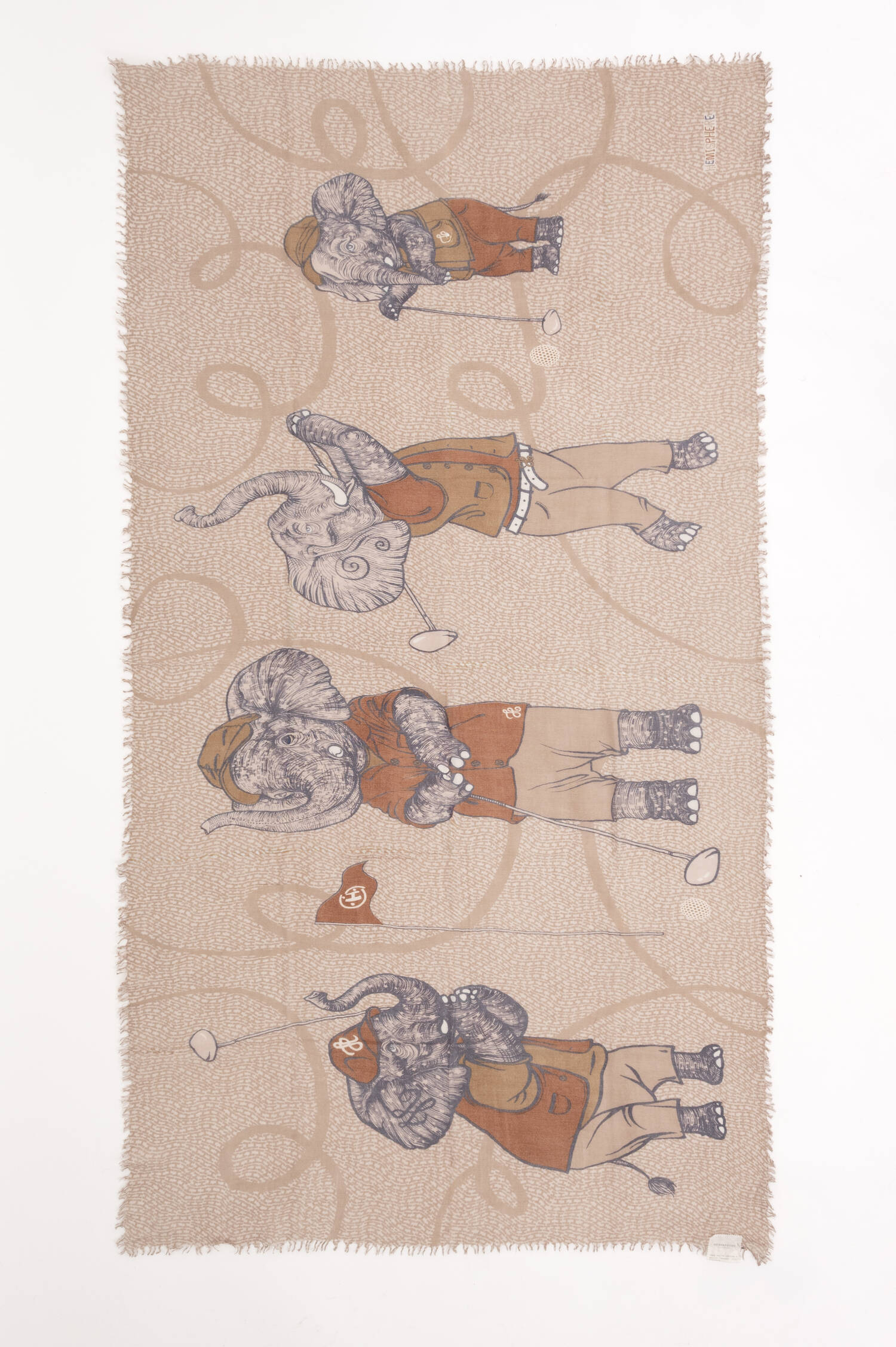 Cashmere-Mix-Schal mit Elefanten-Print in Beige 