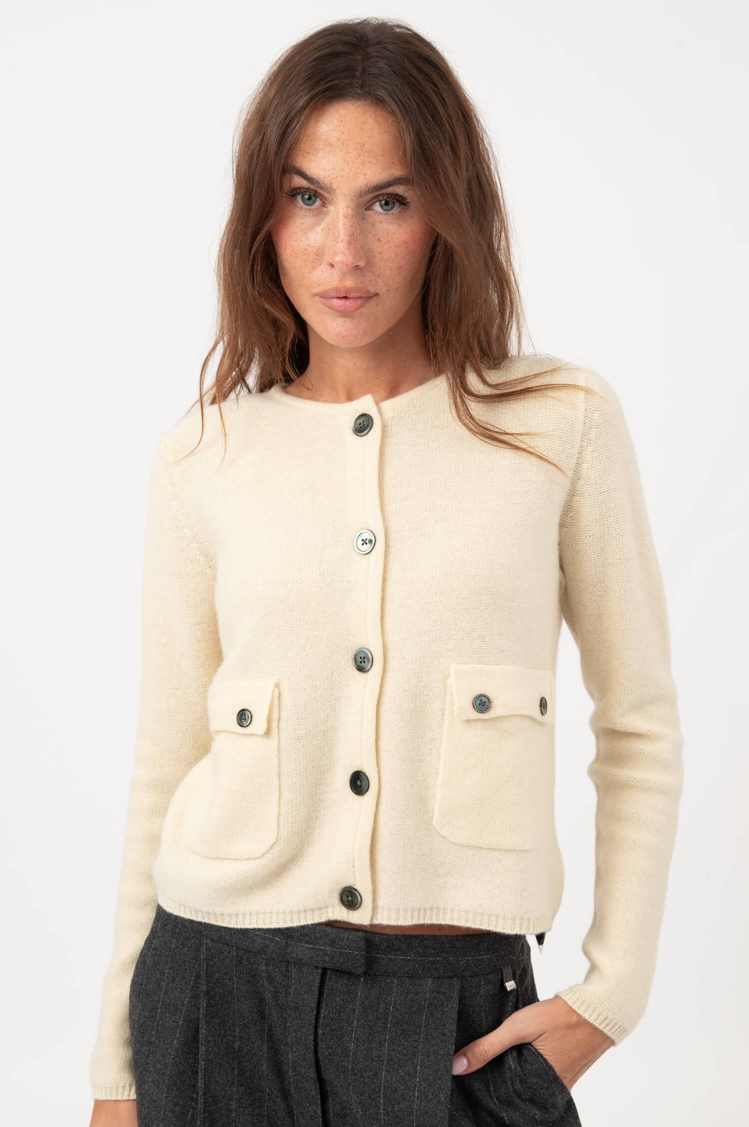 Cropped-Cashmere-Cardigan in Hellgelb