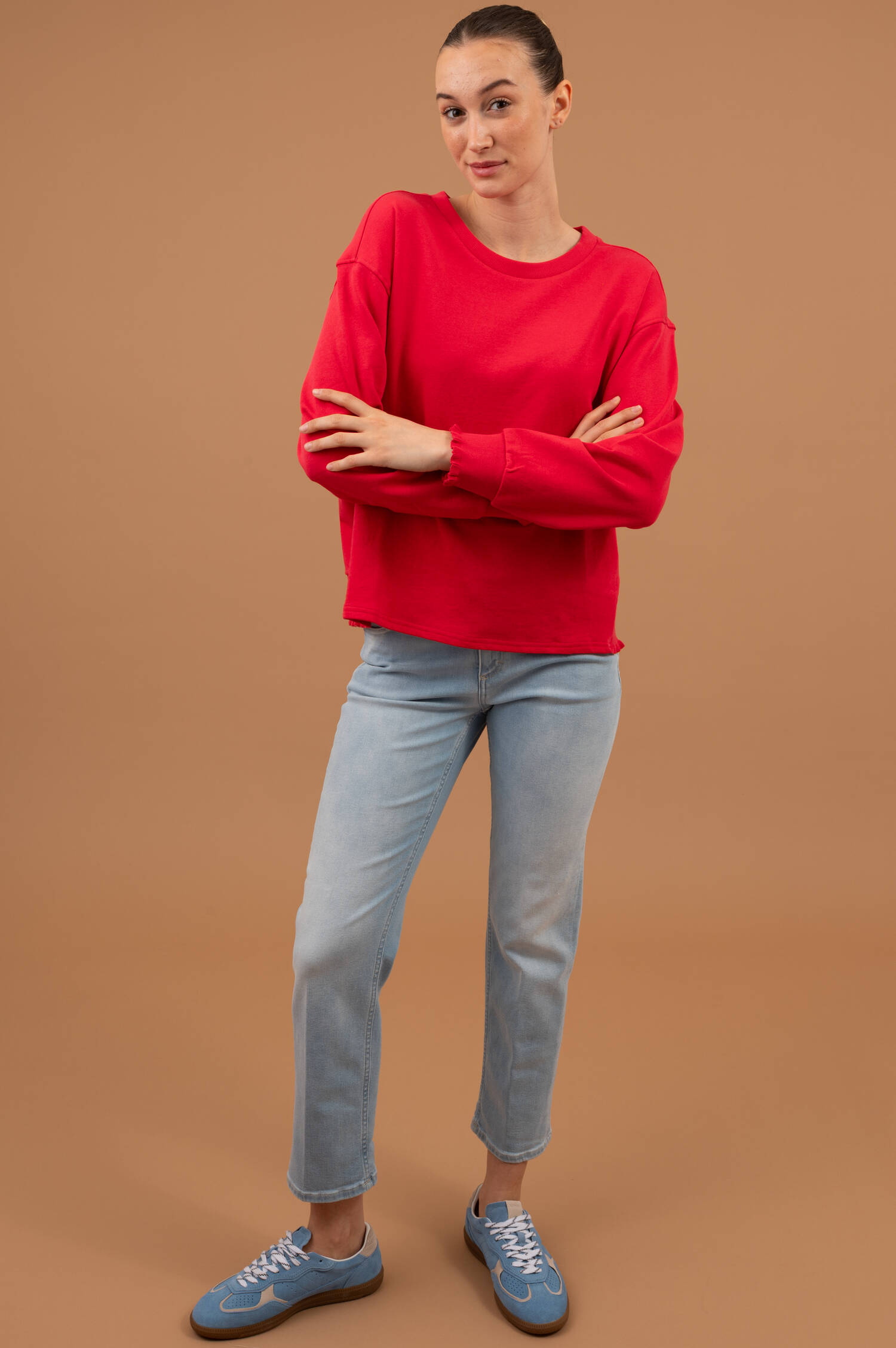 Sweater mit Rüschen-Details in Geraniumpink