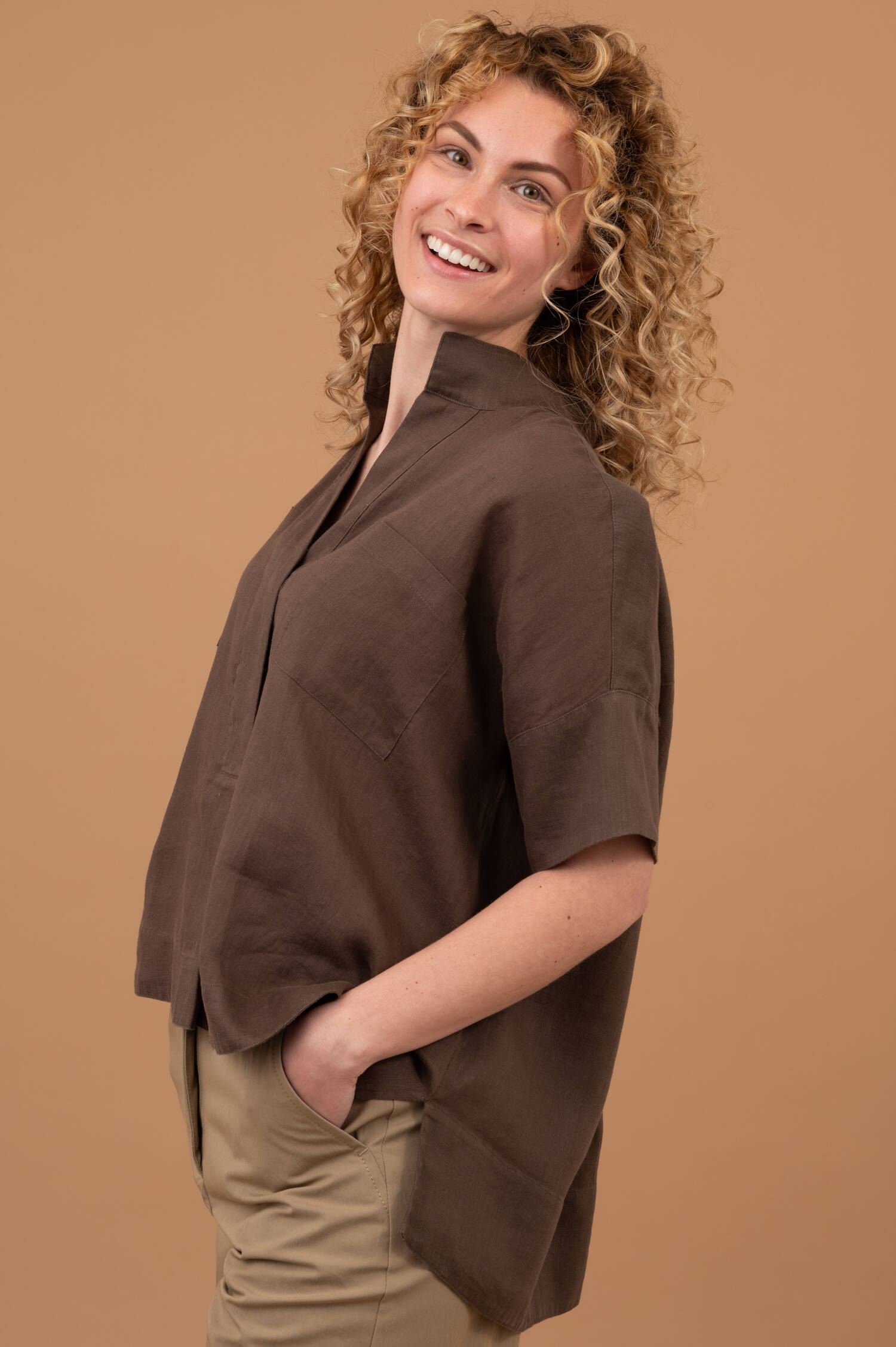Leinenbluse in Braun