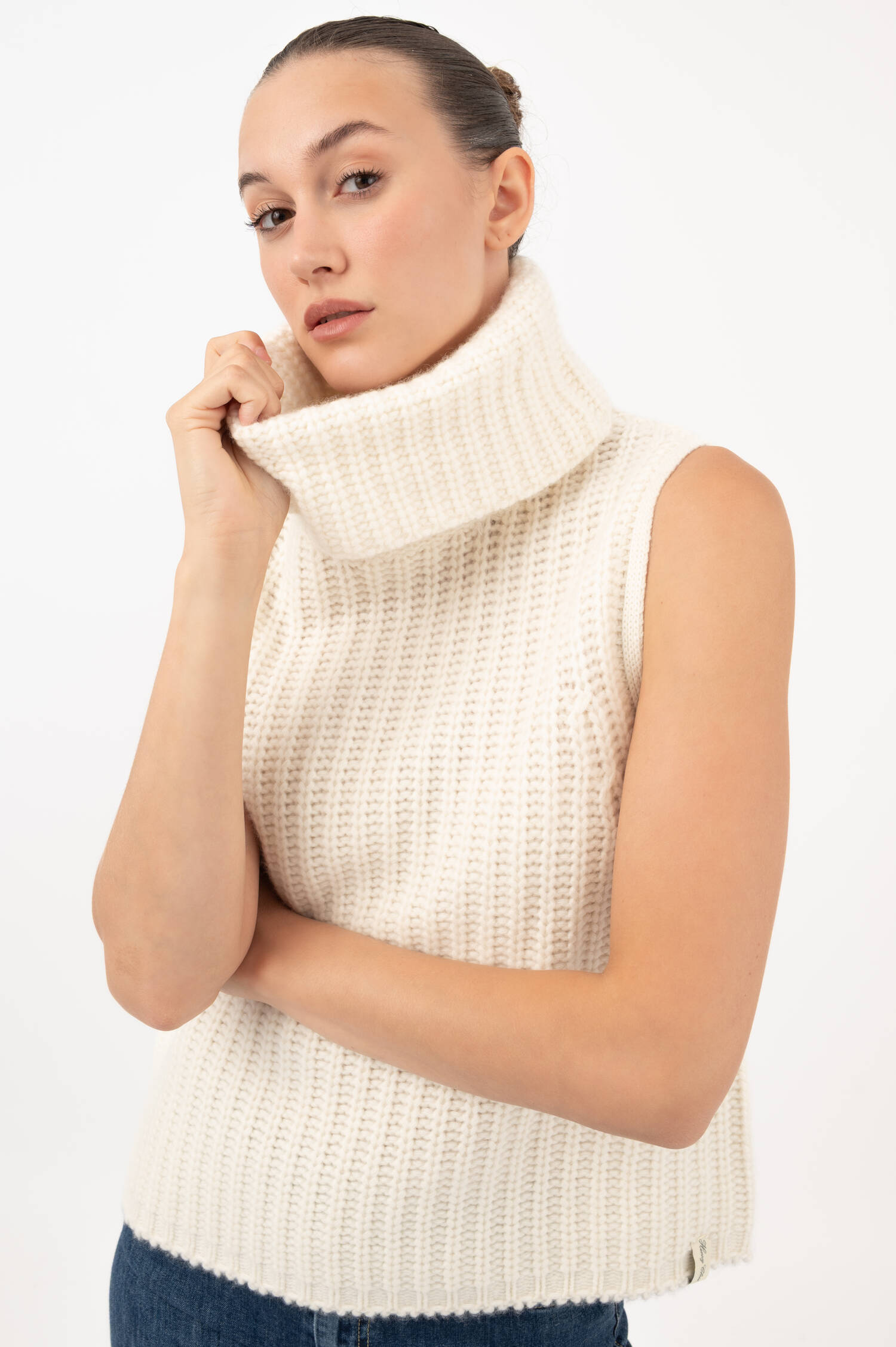 Rollkragen Cashmere Strickweste in Weiß Rollkragen Cashmere Strickweste in Weiß