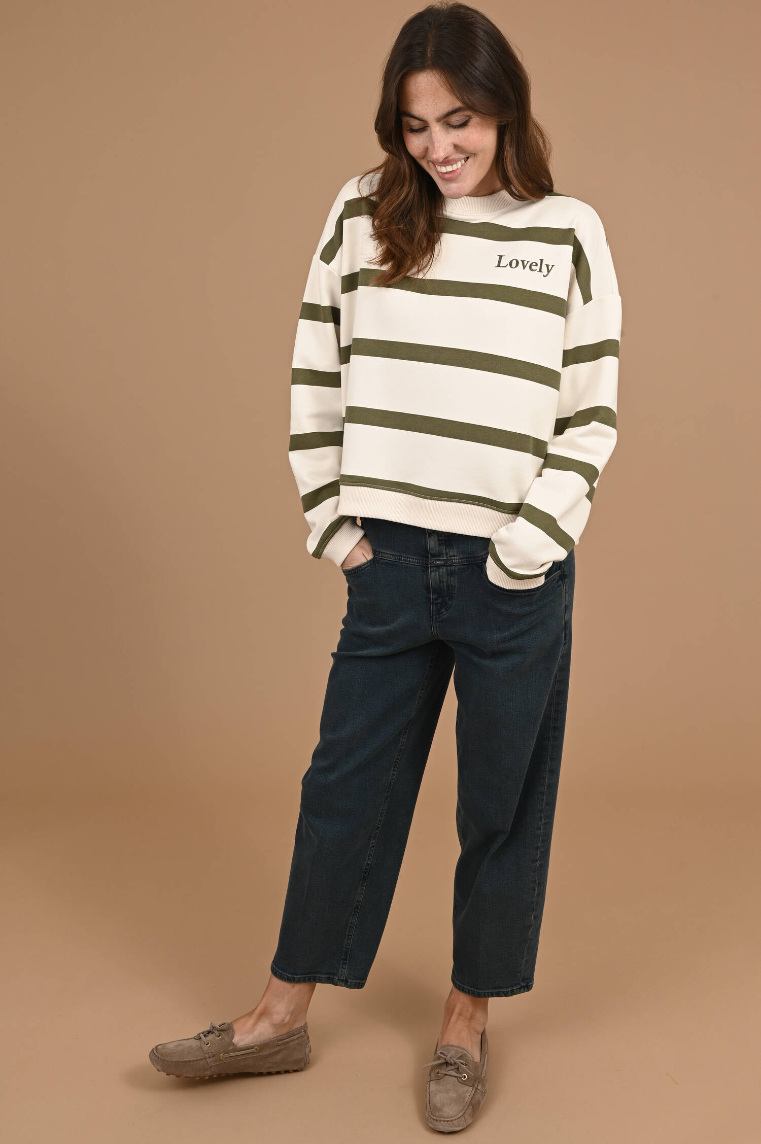 Ringelsweater LOVELY in Ecru/Khaki