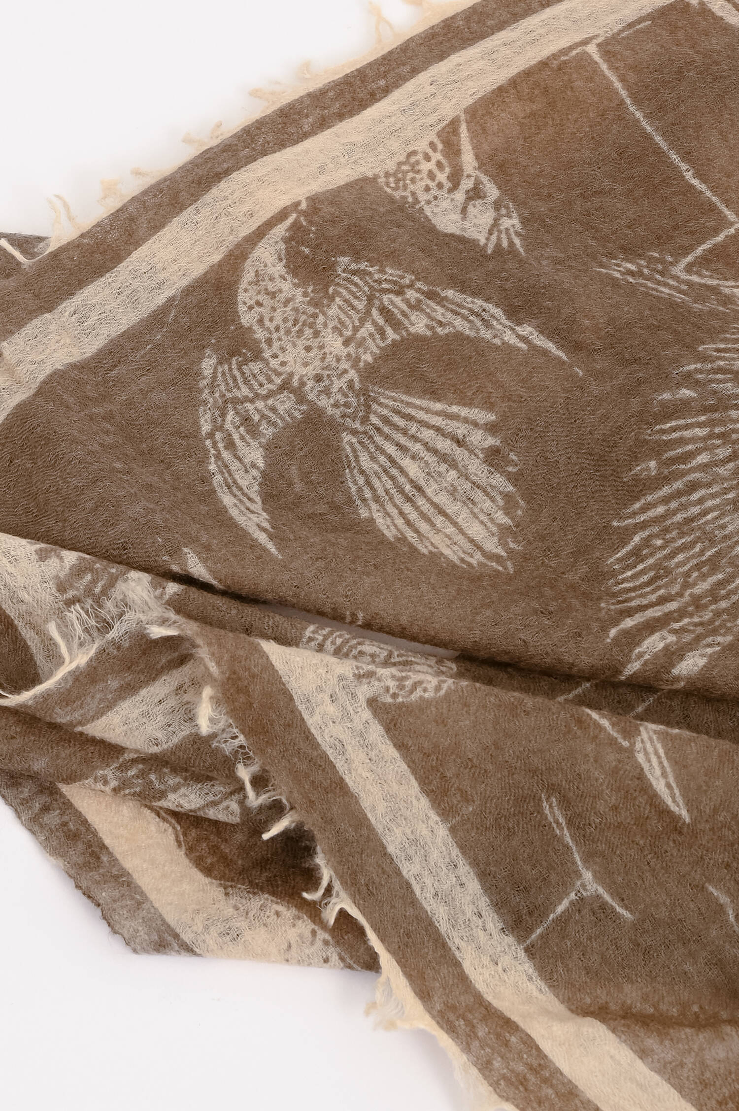 Cashmere-Schal BIRDS in Taupe/Creme