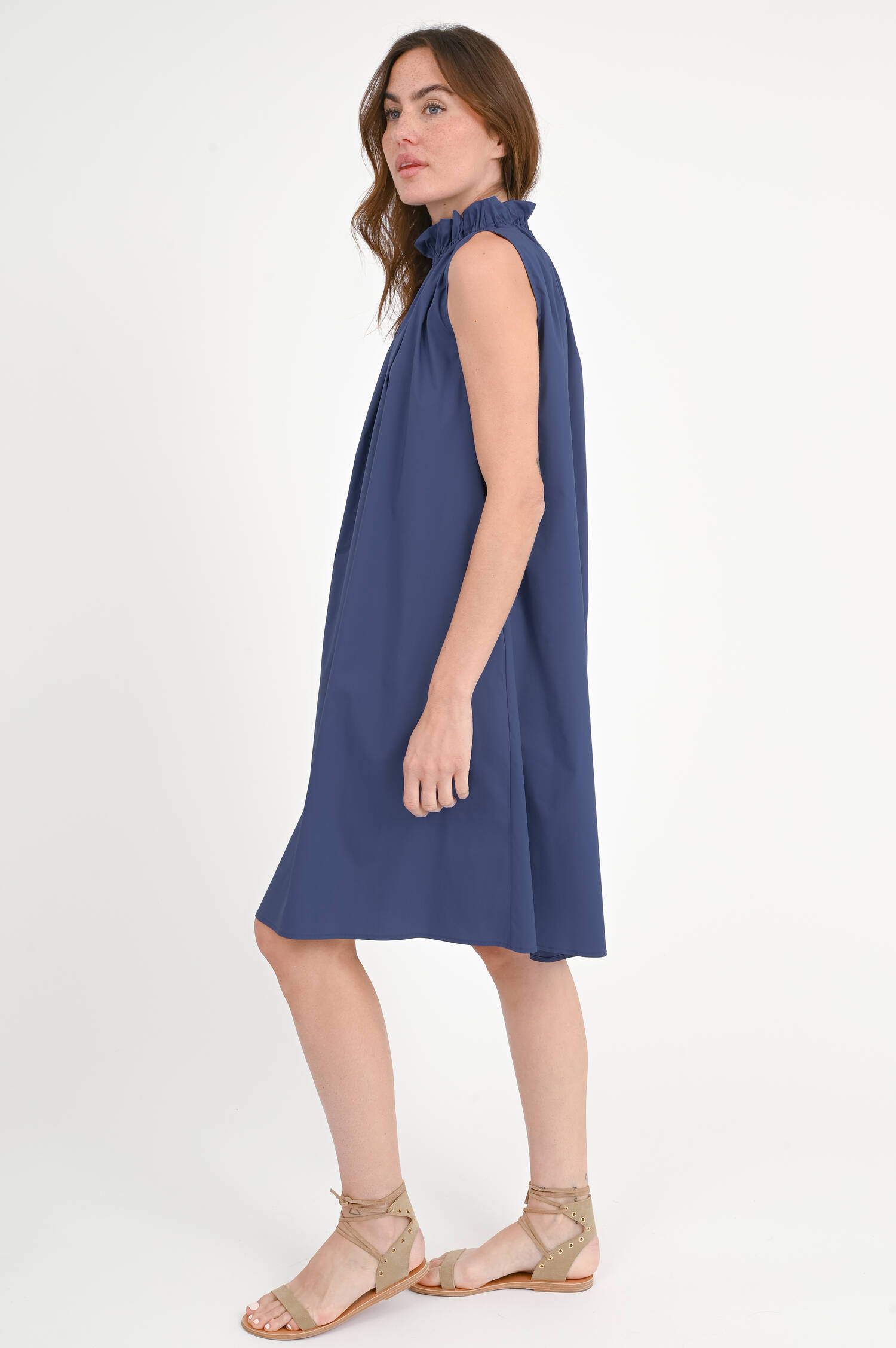 Kleid ANGELA mit Rüschenkragen in Schieferblau