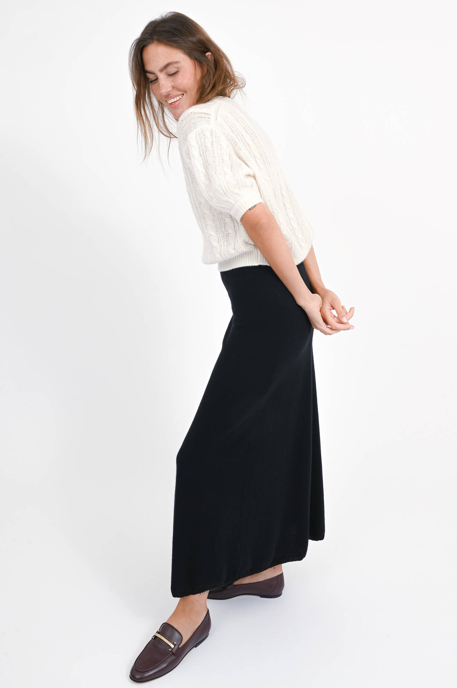 Zopfstrick-Cashmere-Pullover KENZIE in Creme